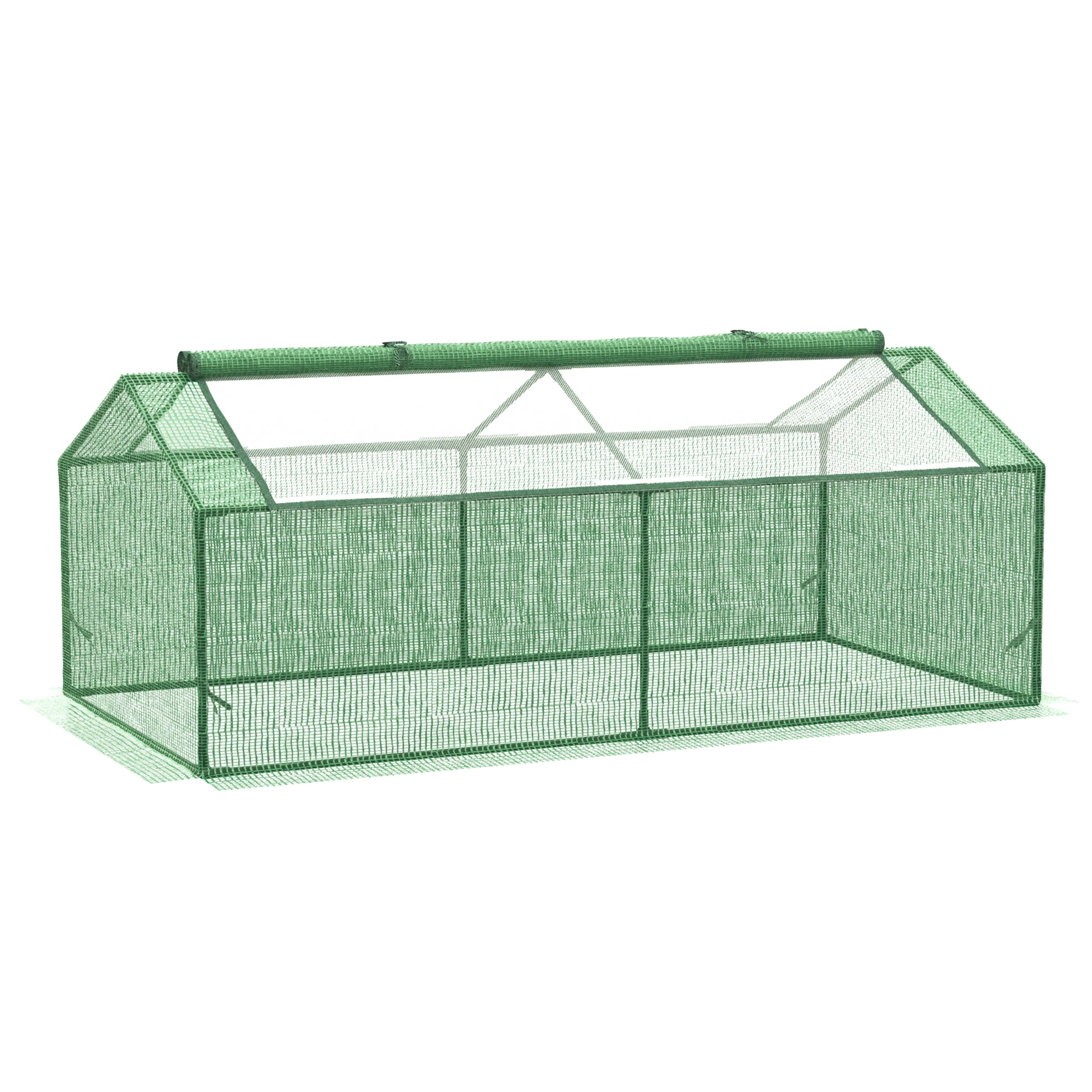 Drivbänk 180 × 90 cm med upprullbara fönster – grön PE-duk, 70 cm hög