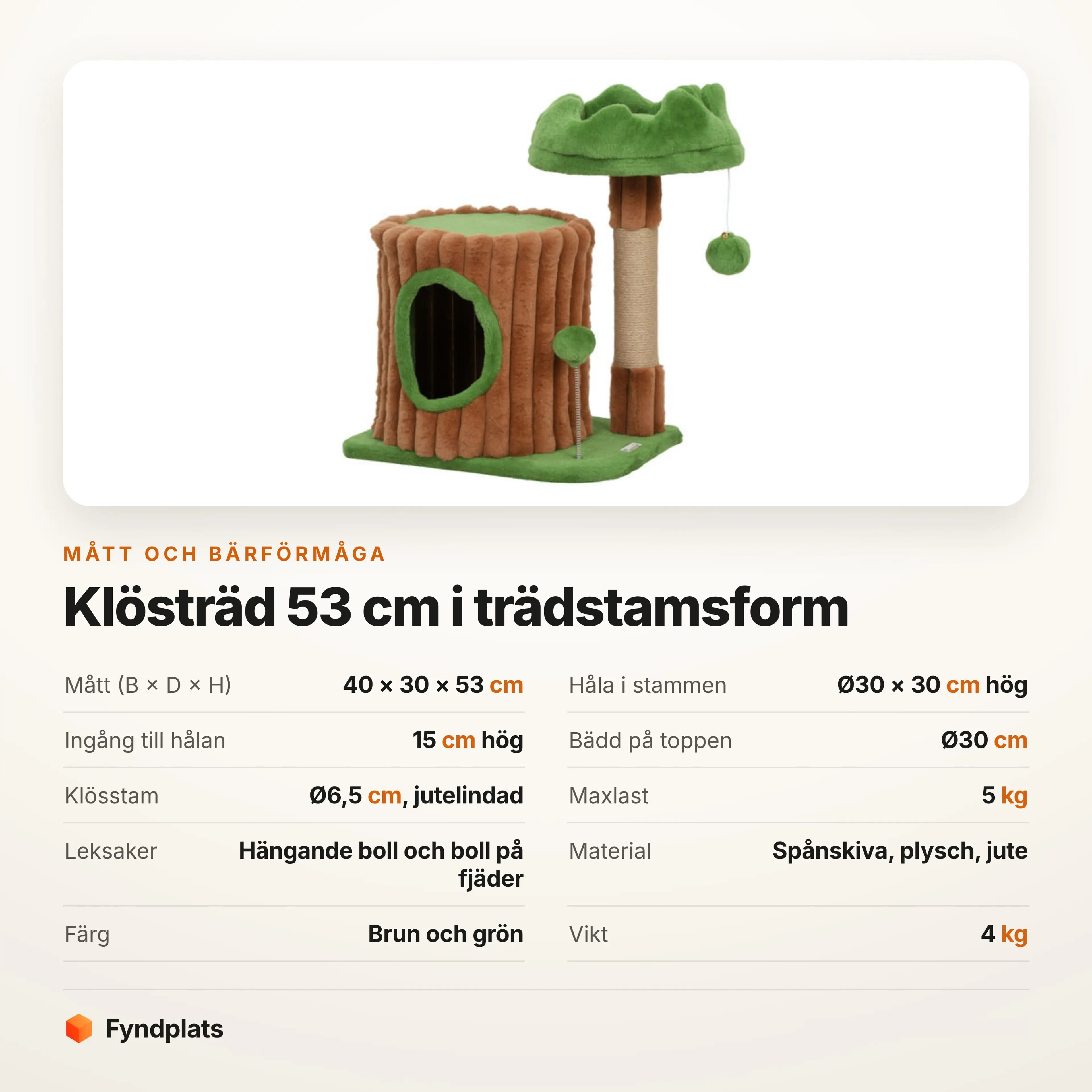 Klösträd 53 cm i trädstamsform med håla och jutestam – bild 3