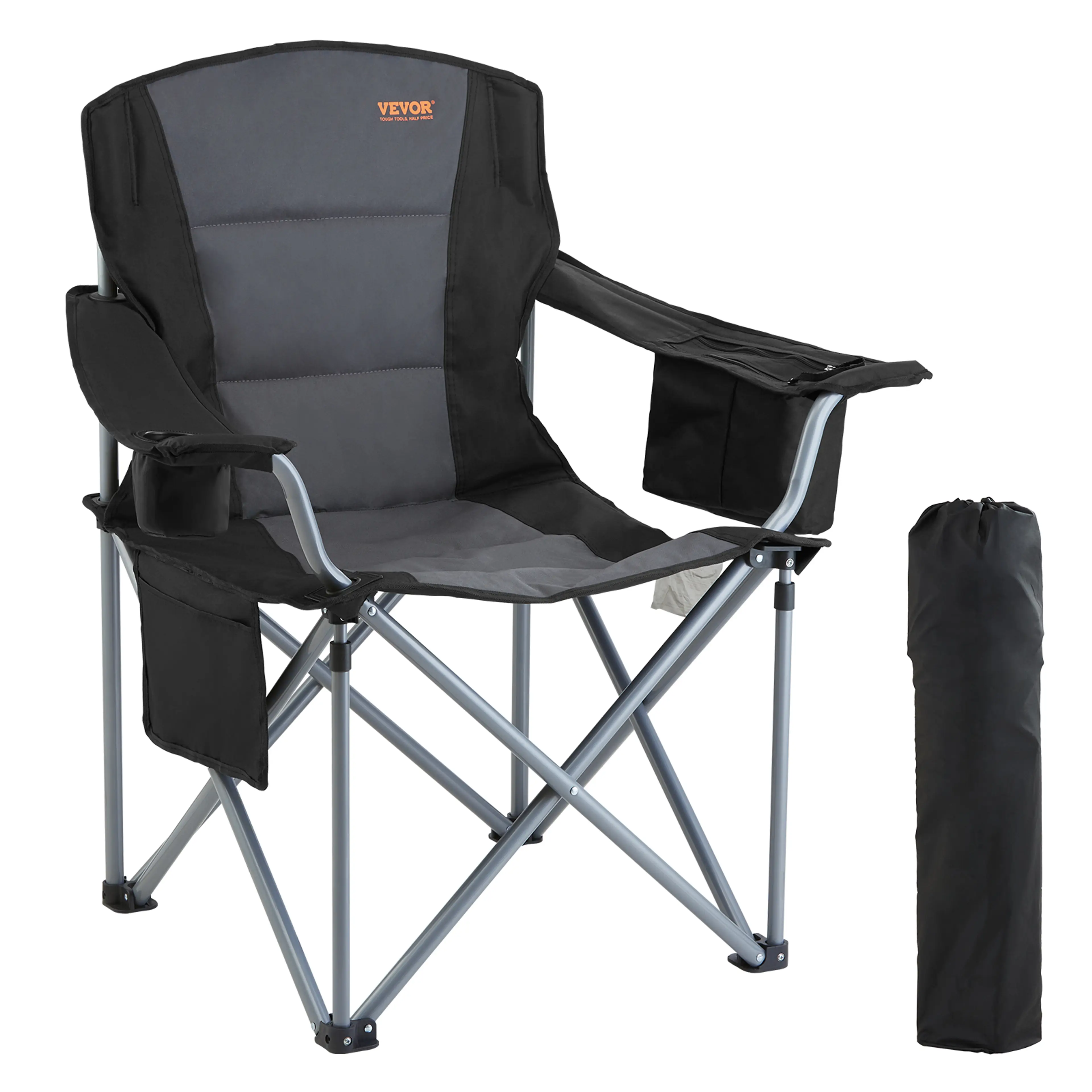Hopfällbar campingstol ultralätt 5,4 kg – tål 159 kg, med fickor