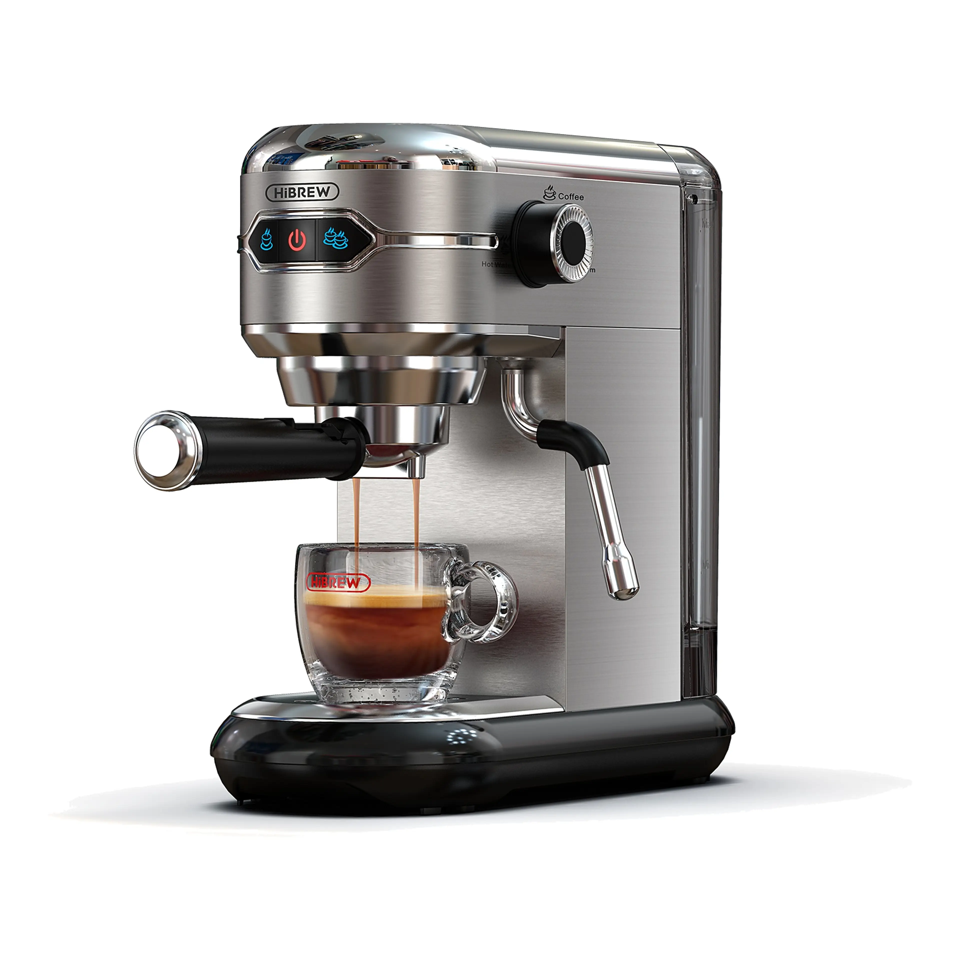 Smal espressomaskin HiBREW H11 SR – rostfritt stål och ångrör