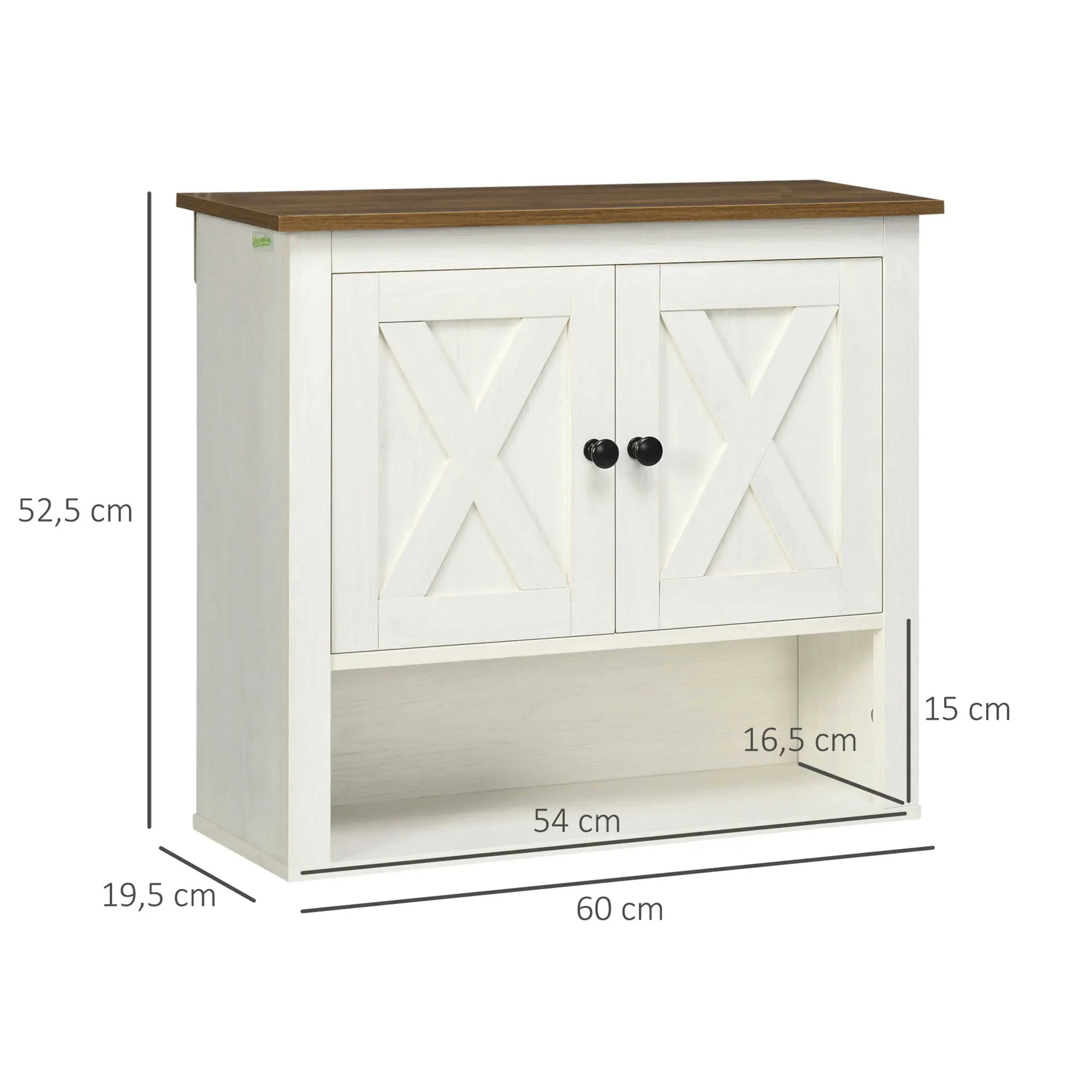 Måttskiss med bredd 60 cm, djup 19,5 cm och höjd 52,5 cm