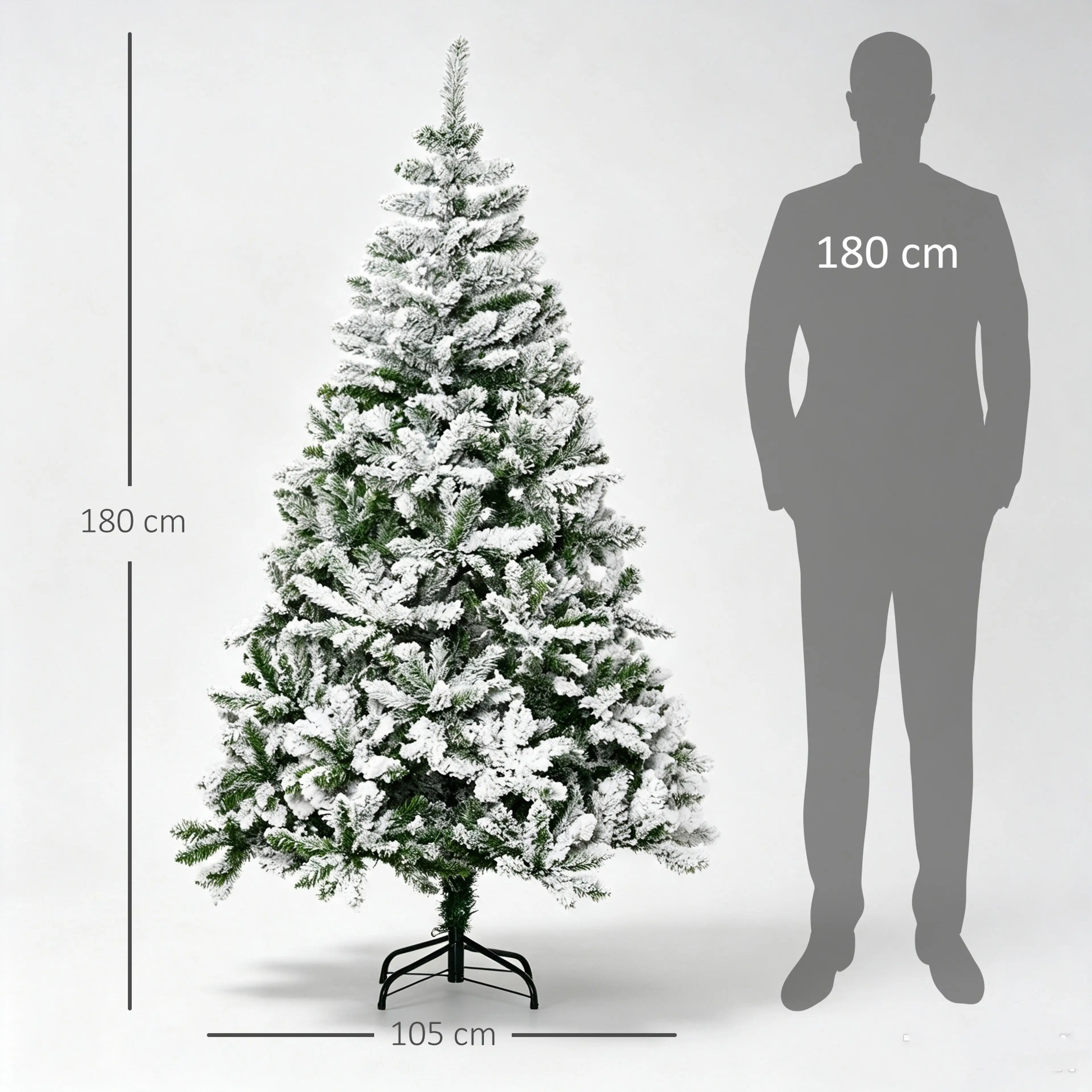 Måttritning: granen är 180 cm hög och 105 cm i diameter