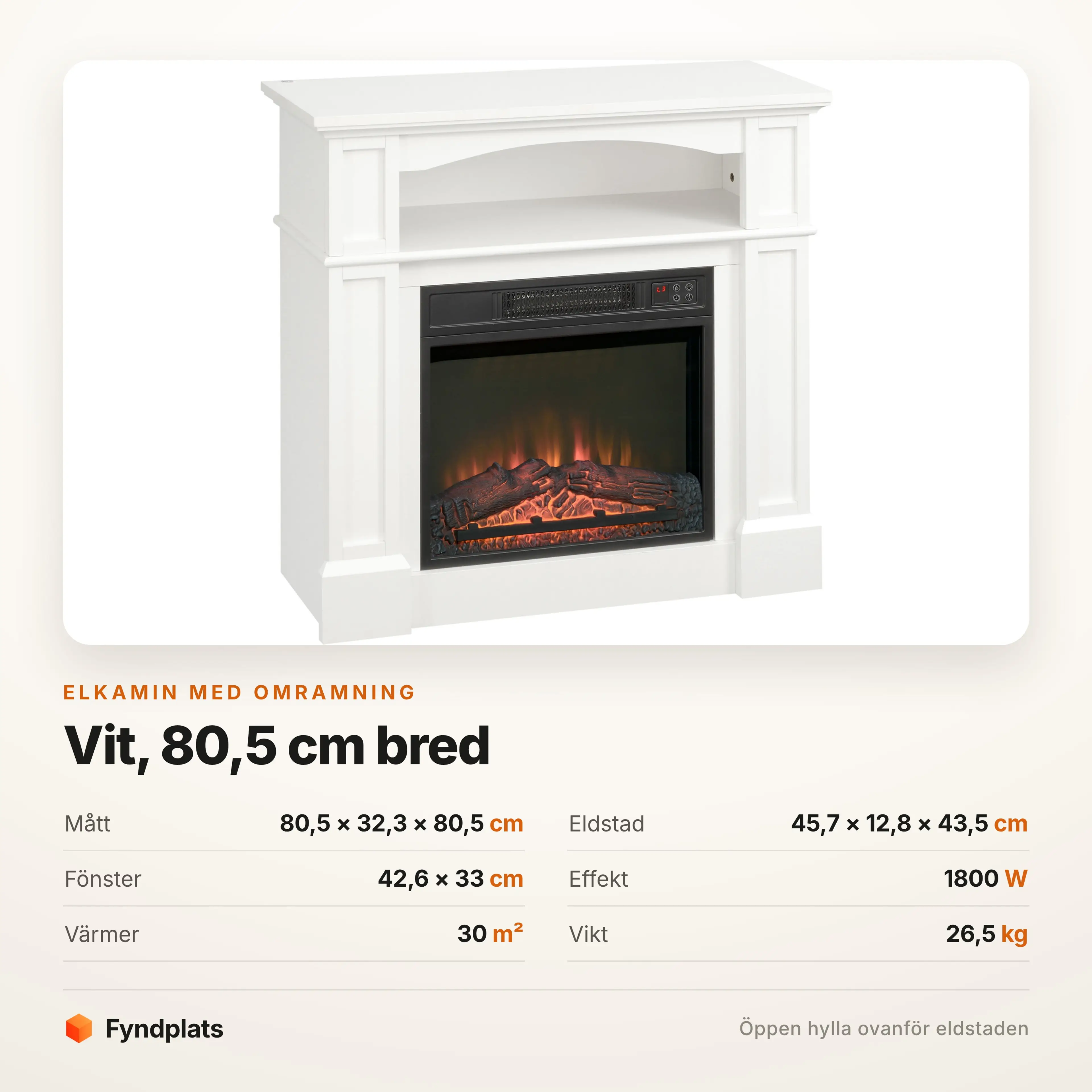 Specifikation: 80,5 × 32,3 × 80,5 cm, hylla ovanför