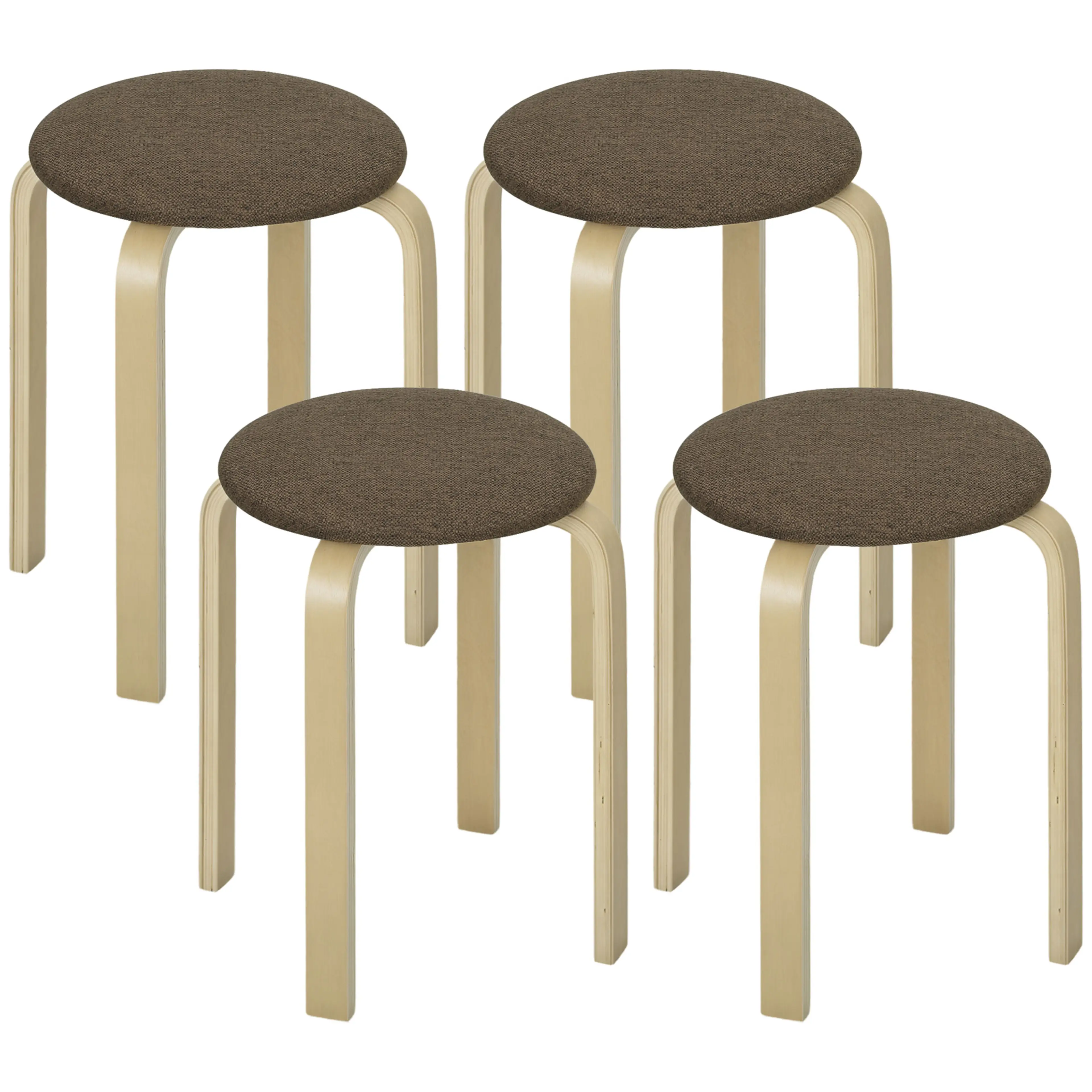 Stapelbara pallar i trä 4-pack med stoppad sits och björkben