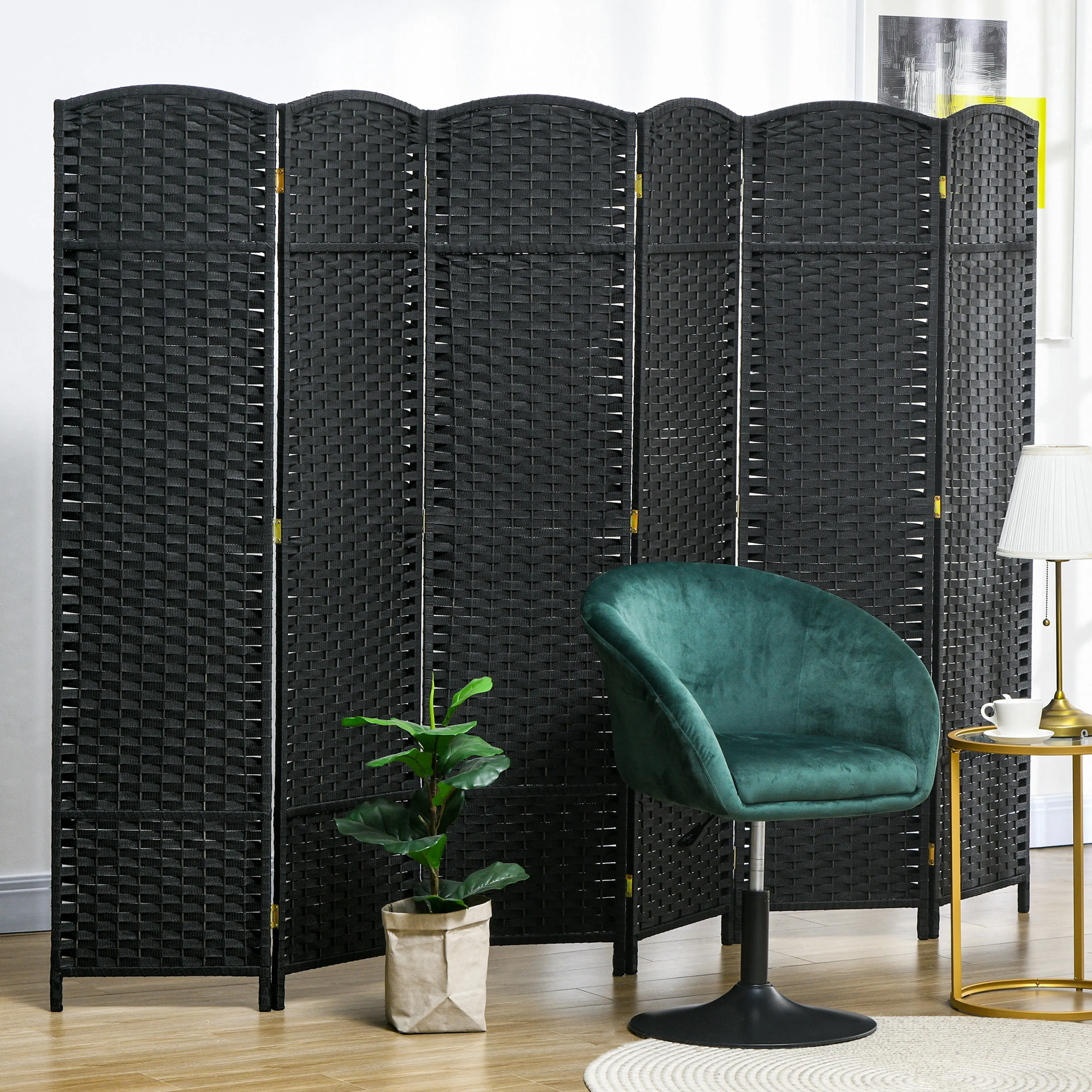 Hopfällbar rumsavdelare 6 paneler 240 × 170 cm – tallram och polypropenväv