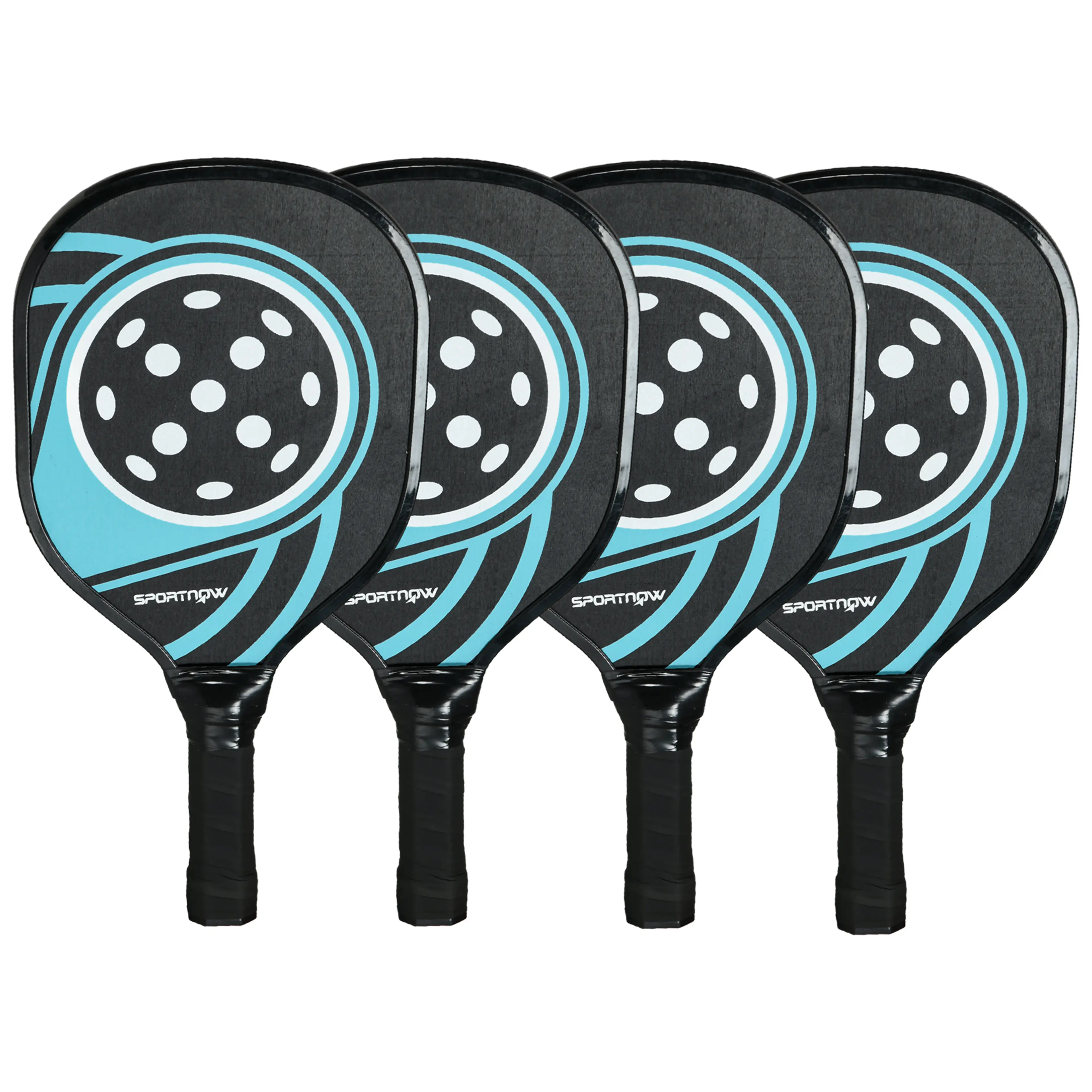 Pickleballset med 4 rackets i poppel, 4 bollar och bärväska