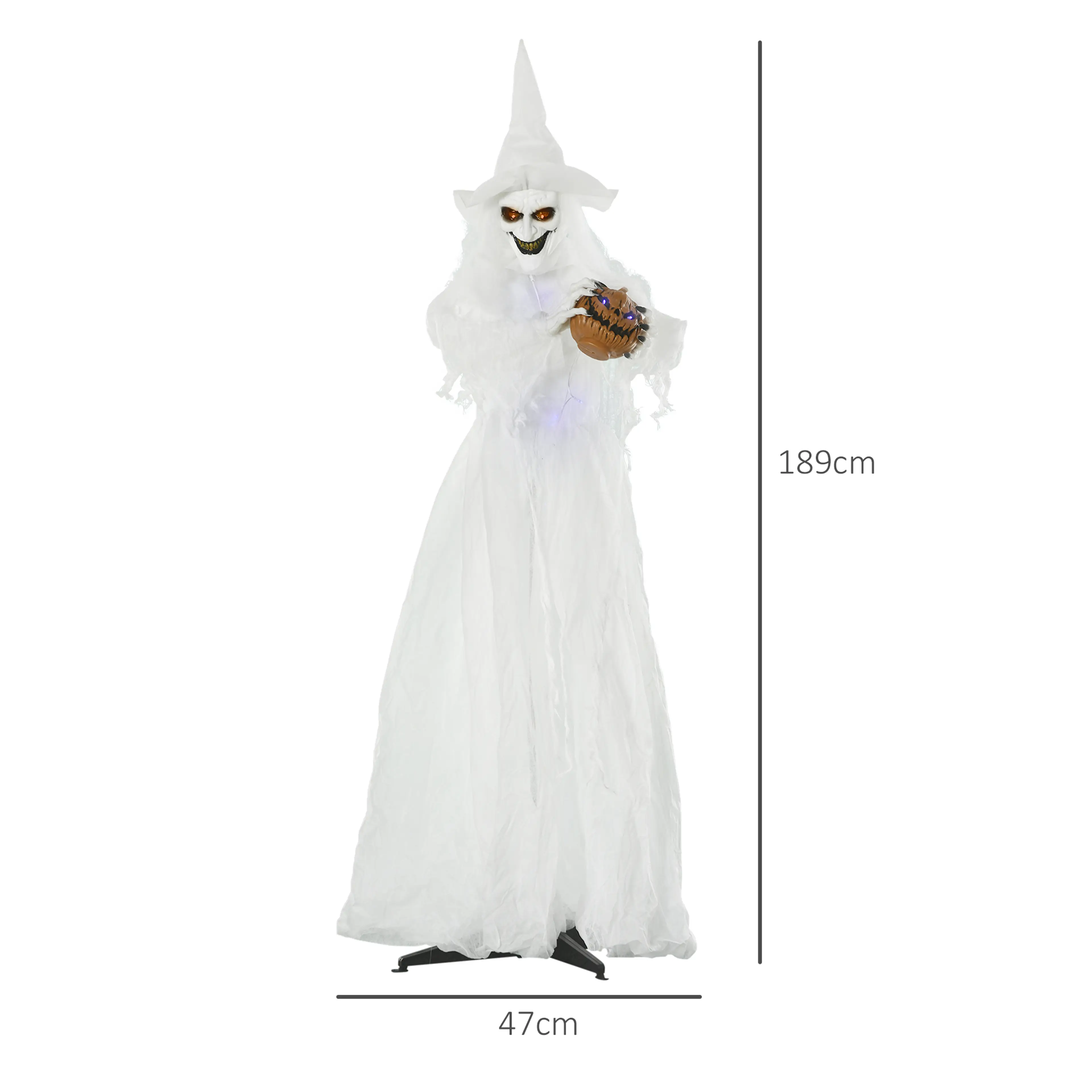 Måttbild: häxan är 189 cm hög och 47 cm bred
