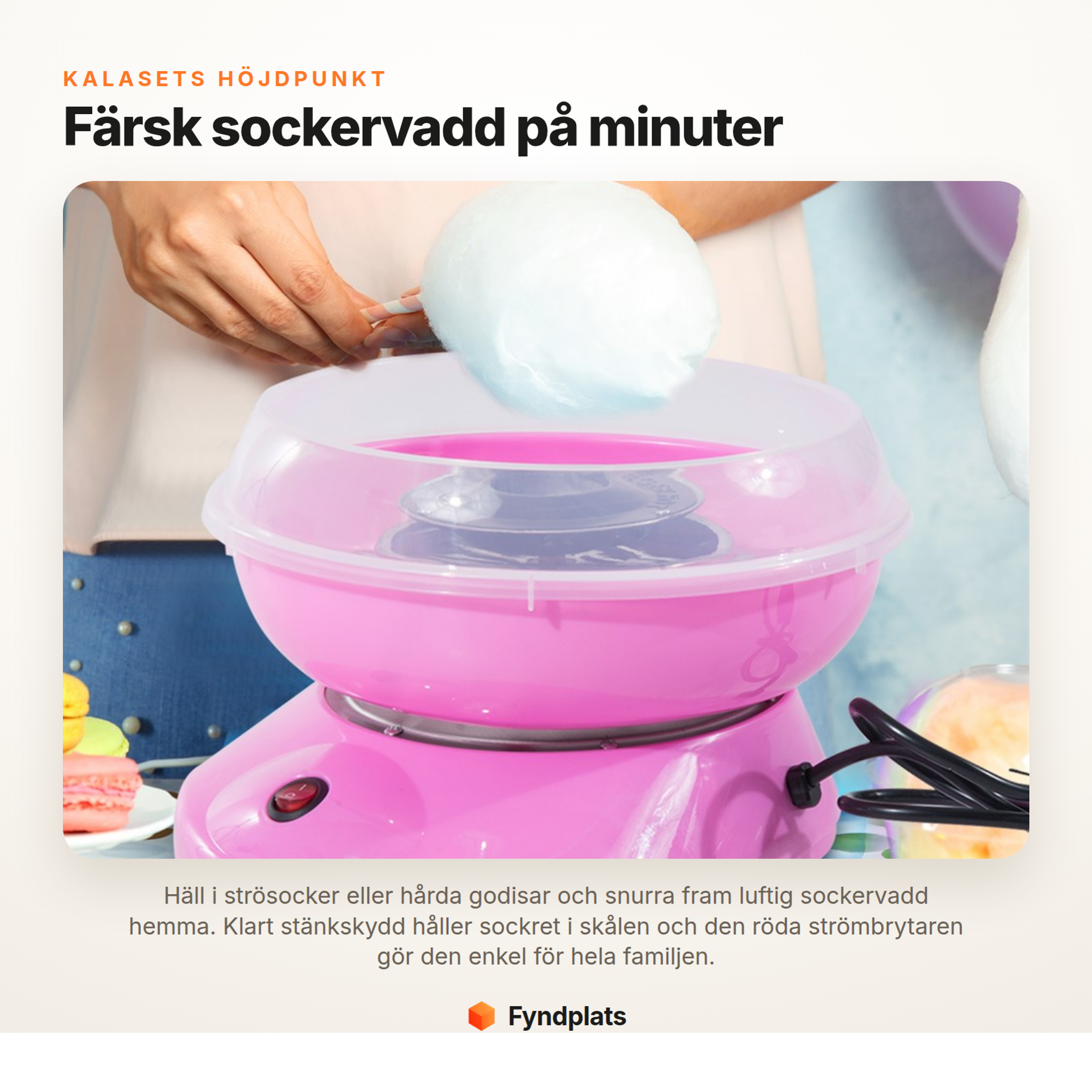 Fyndplats – sockervaddsmaskin 450W som gör färsk sockervadd hemma