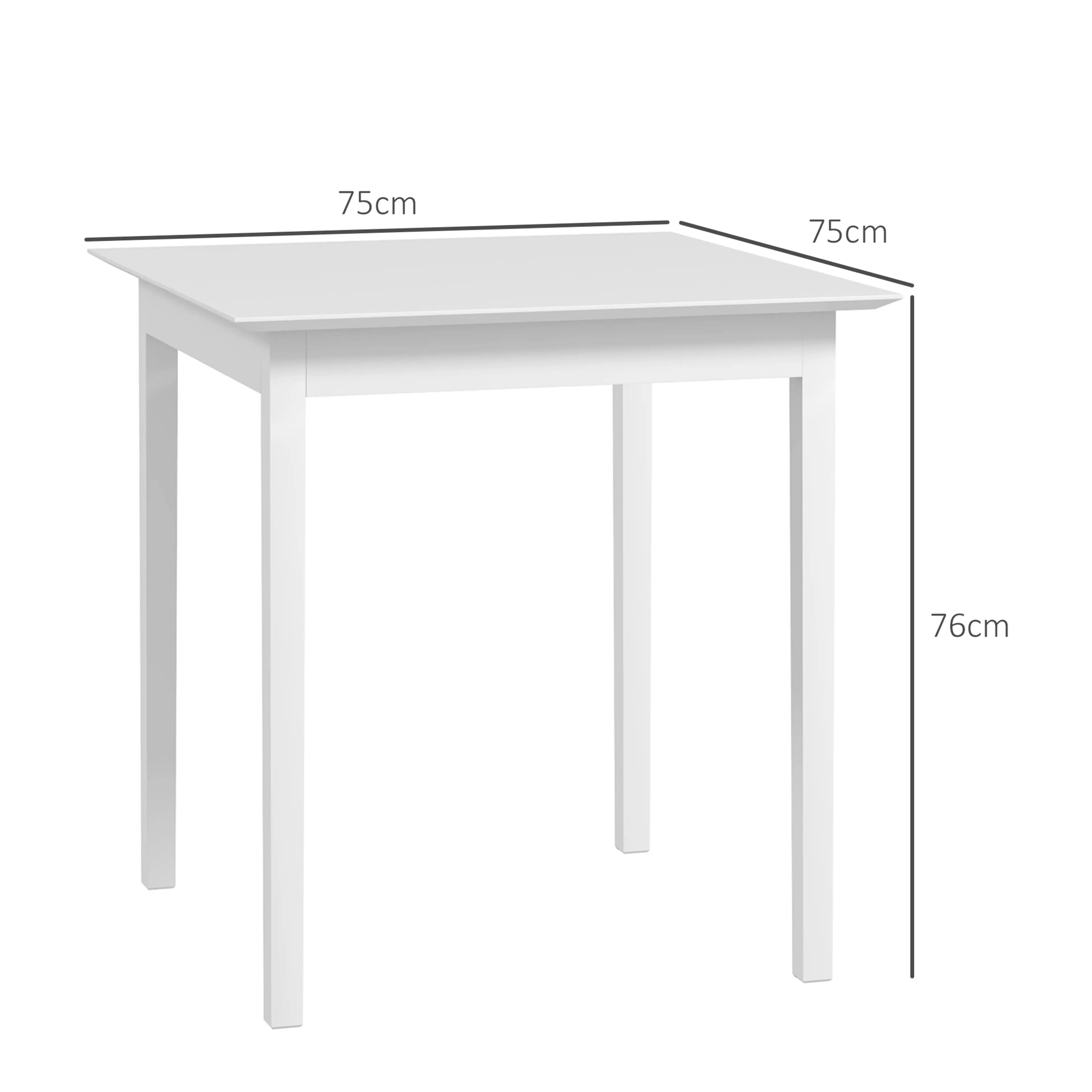 Måttbild på matbordet, 75 × 75 × 76 cm