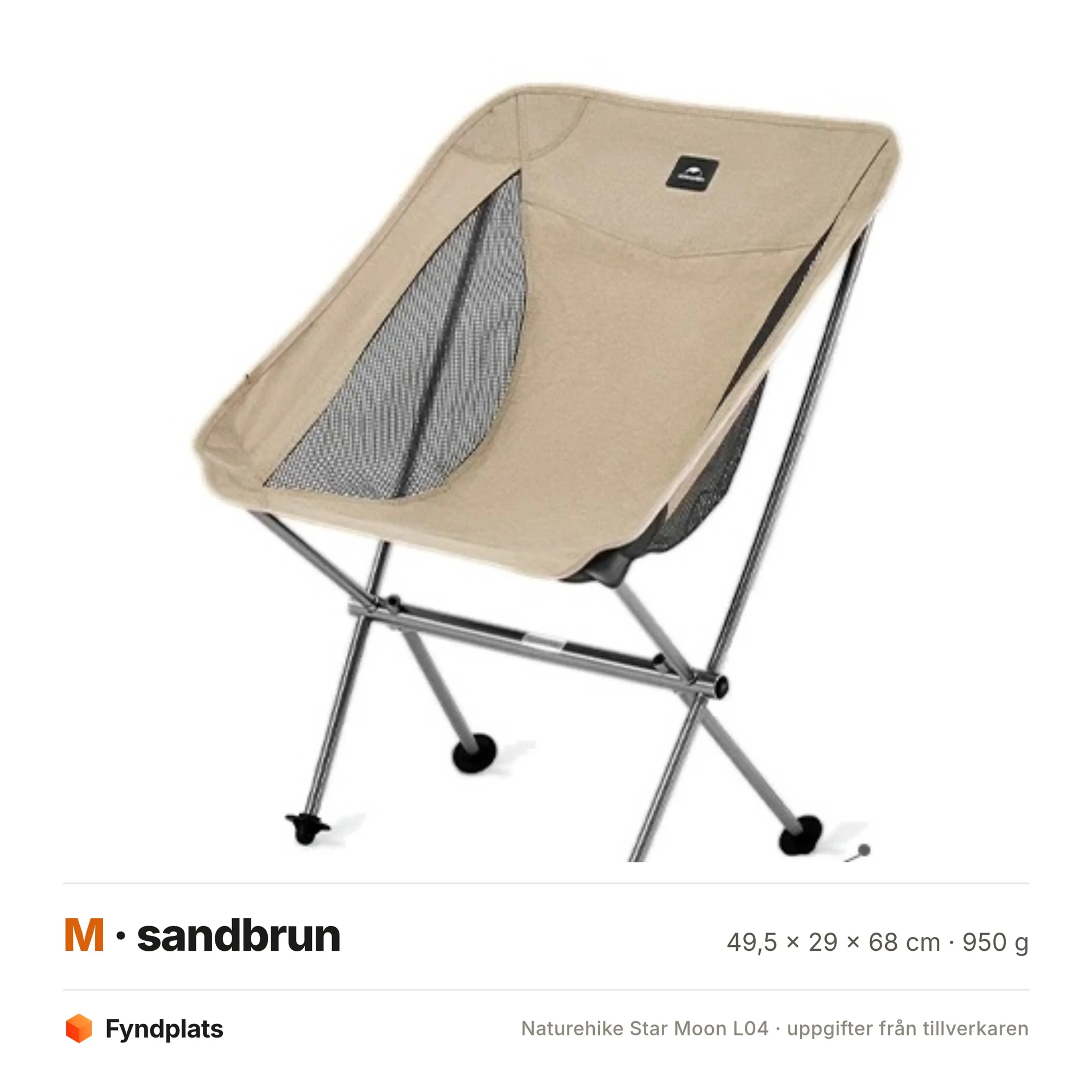 Campingstol L04 i sandbrunt, storlek M