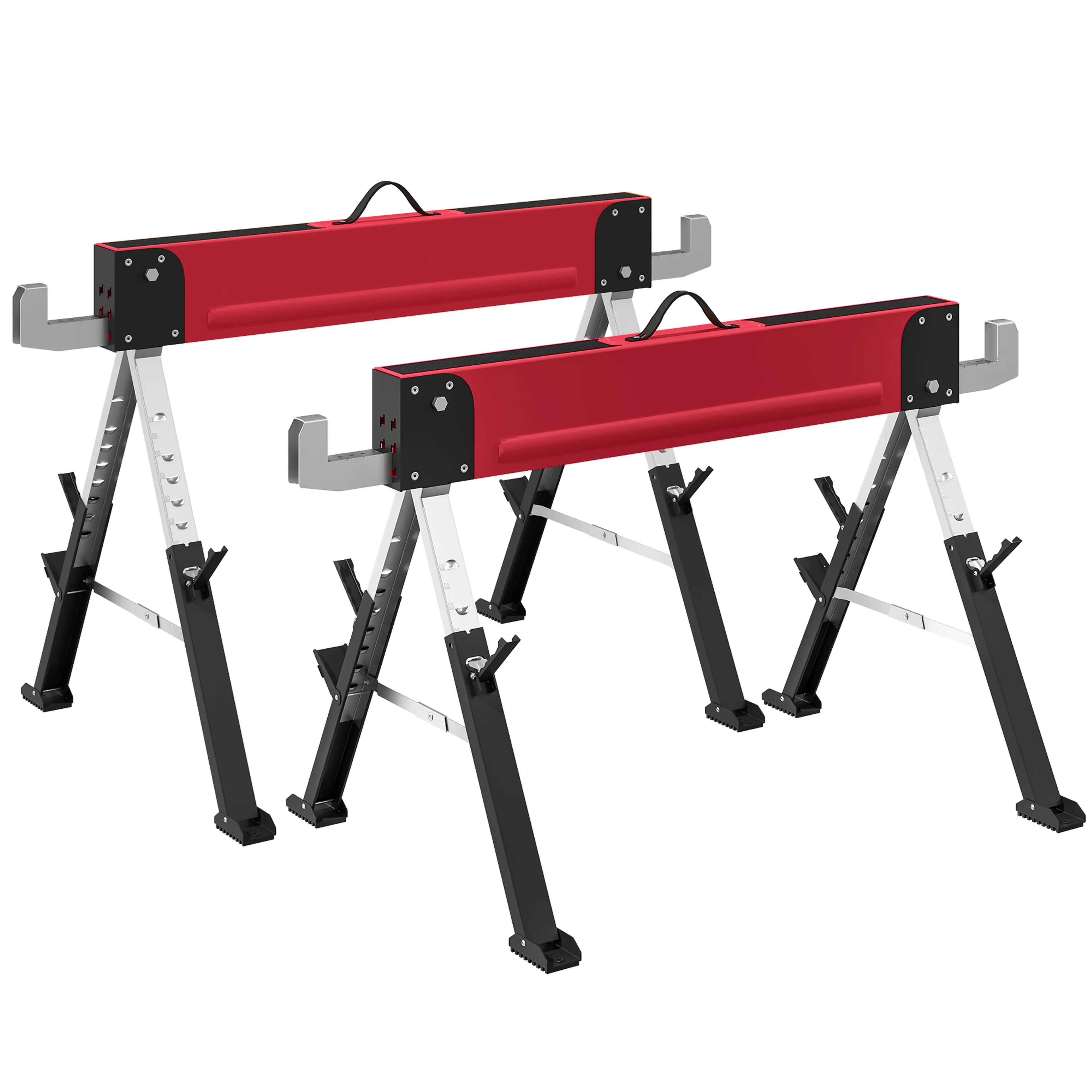 Arbetsbockar 2-pack röda – sju höjdlägen och 580 kg per bock