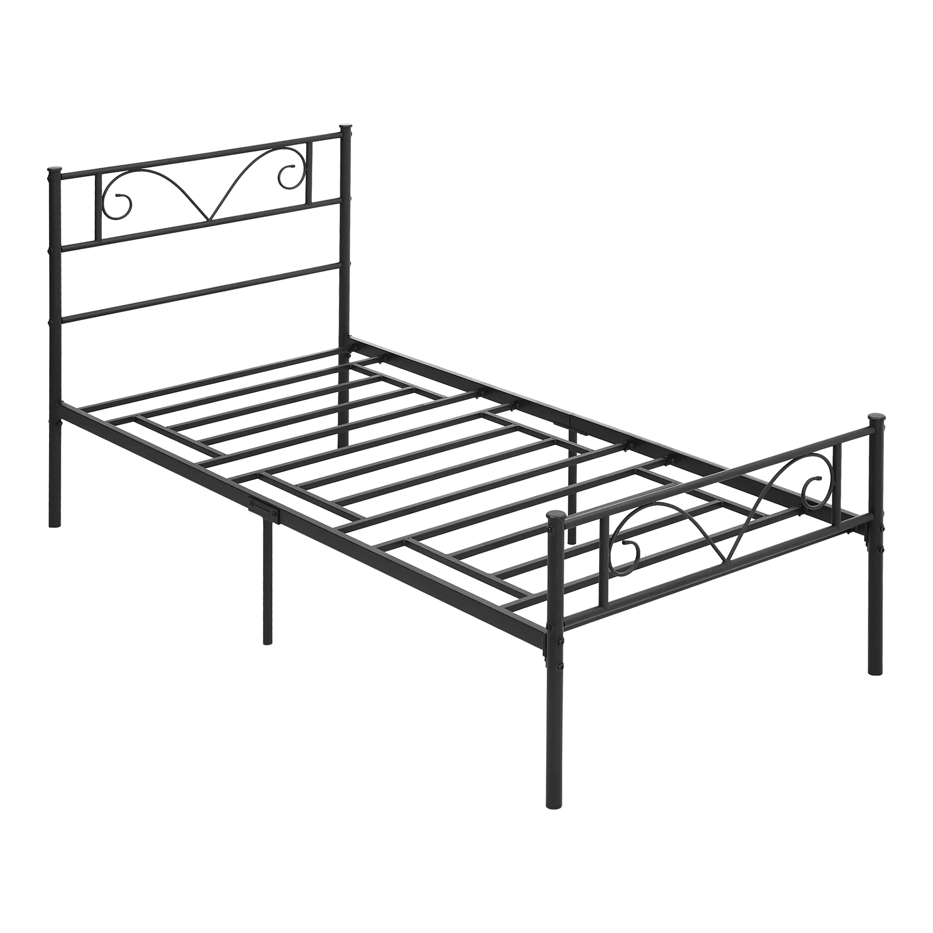 Sängram i metall 90 × 190 cm – smidesdekor och 31 cm förvaringshöjd