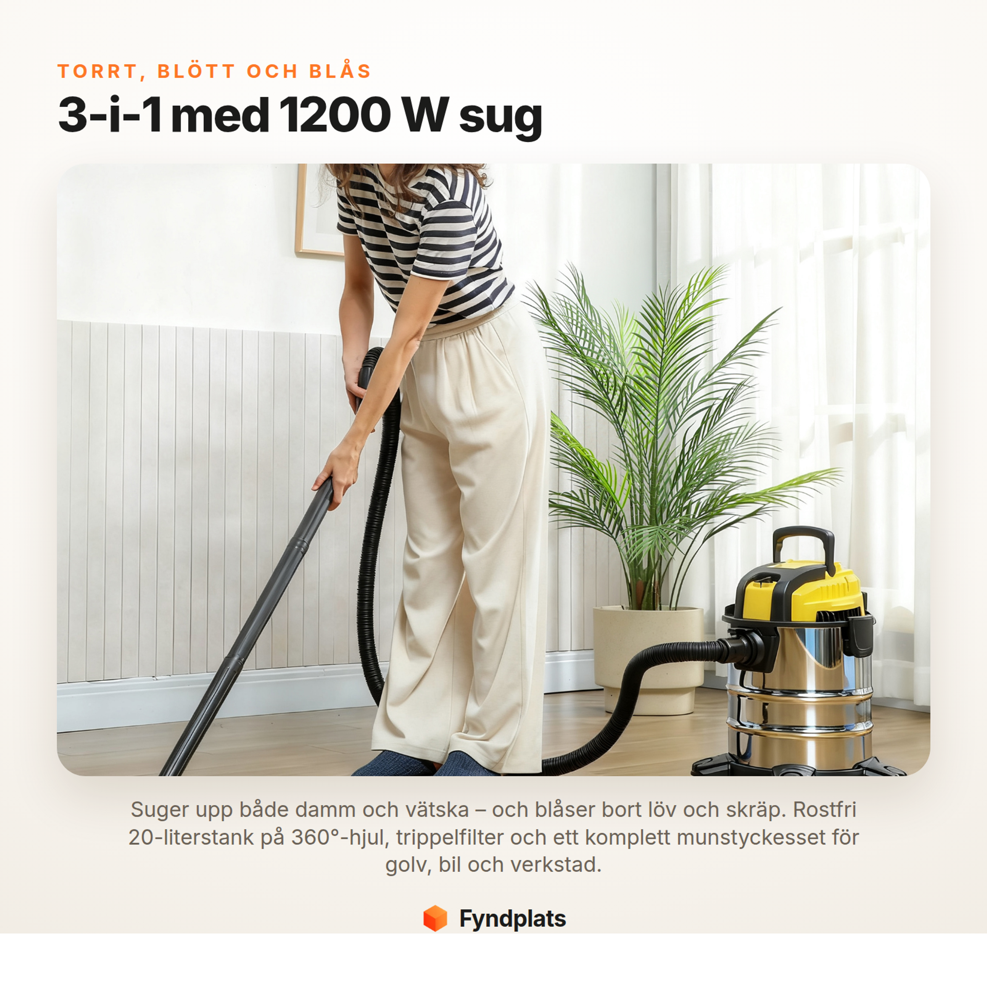 Fyndplats – 3-i-1 våt- och torrdammsugare 1200W med blåsfunktion och 20-literstank
