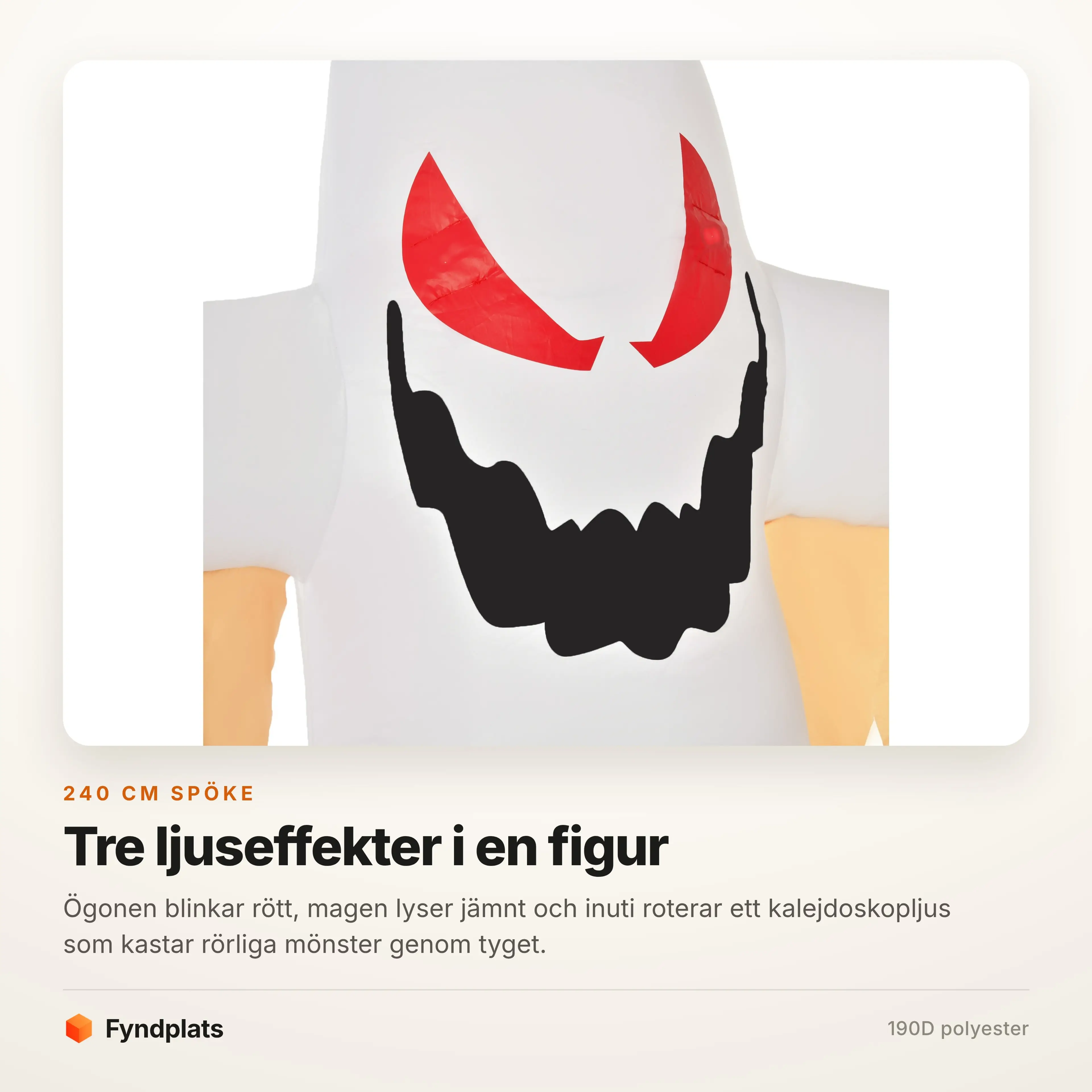 Närbild på spökets röda ögon och svarta mun