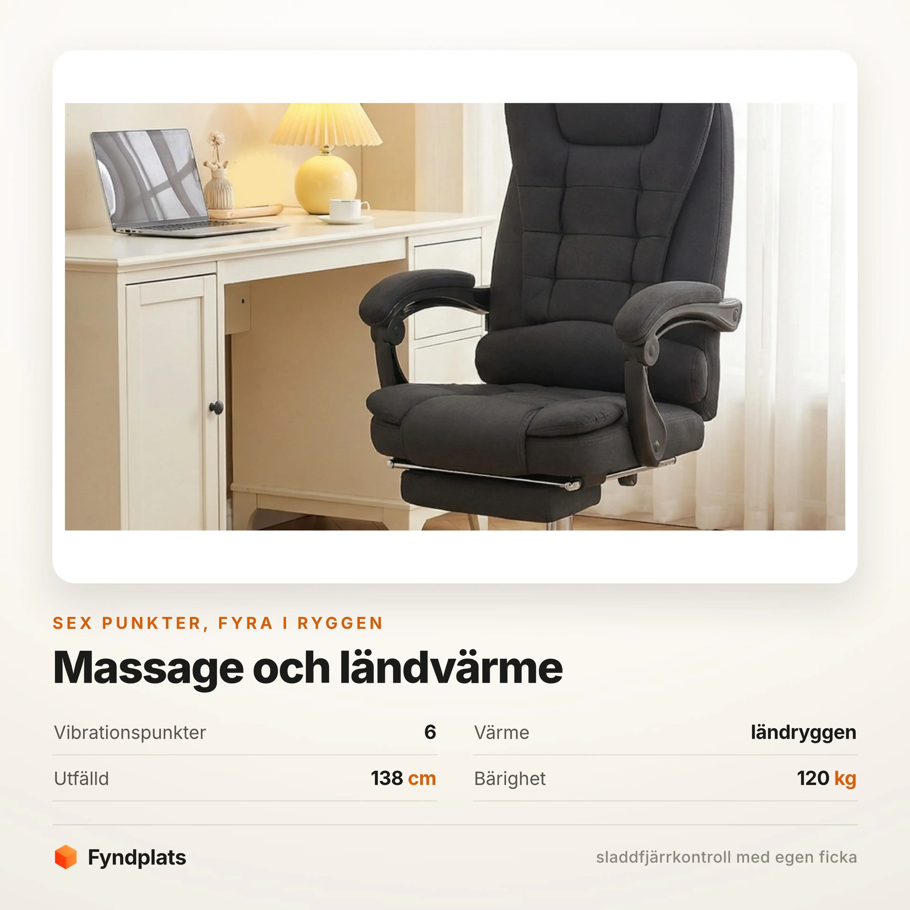 Kontorsstol med massage och ländvärme – sex punkter – bild 3