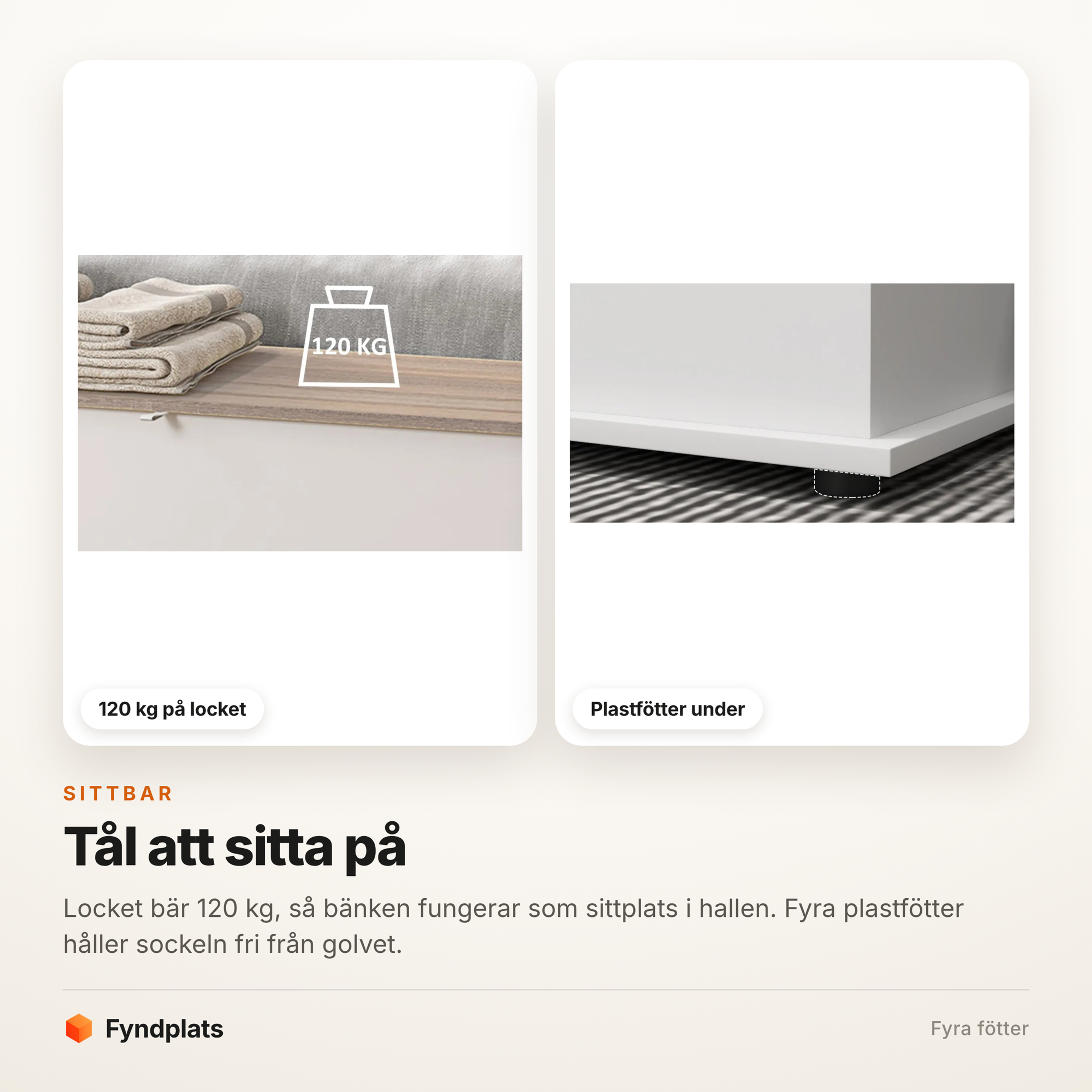 Locket som bär 120 kg och plastfoten under bänkens sockel