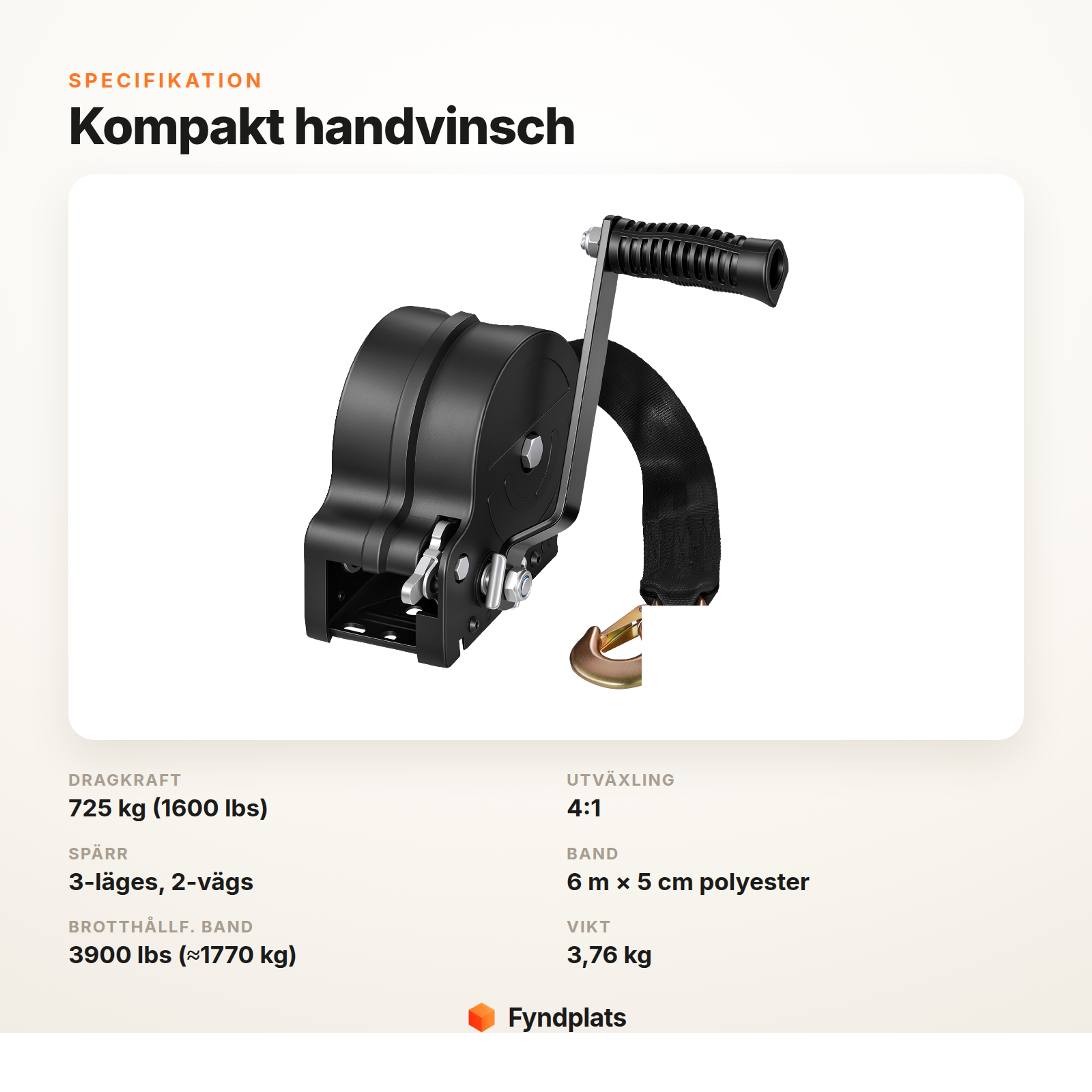 Specifikation för kompakt handvinsch HW1200A