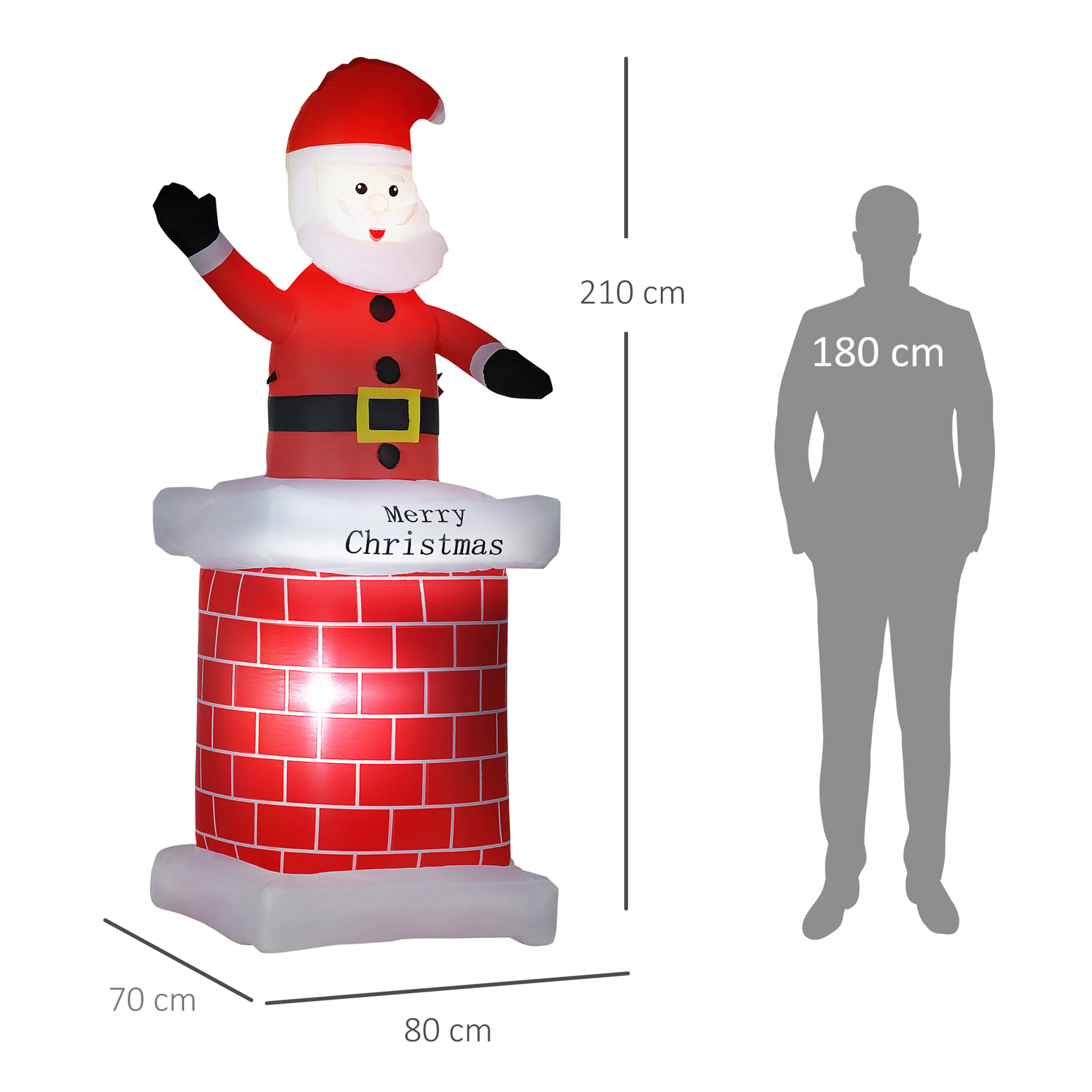 Måttskiss: 210 cm hög, 80 cm bred och 70 cm djup
