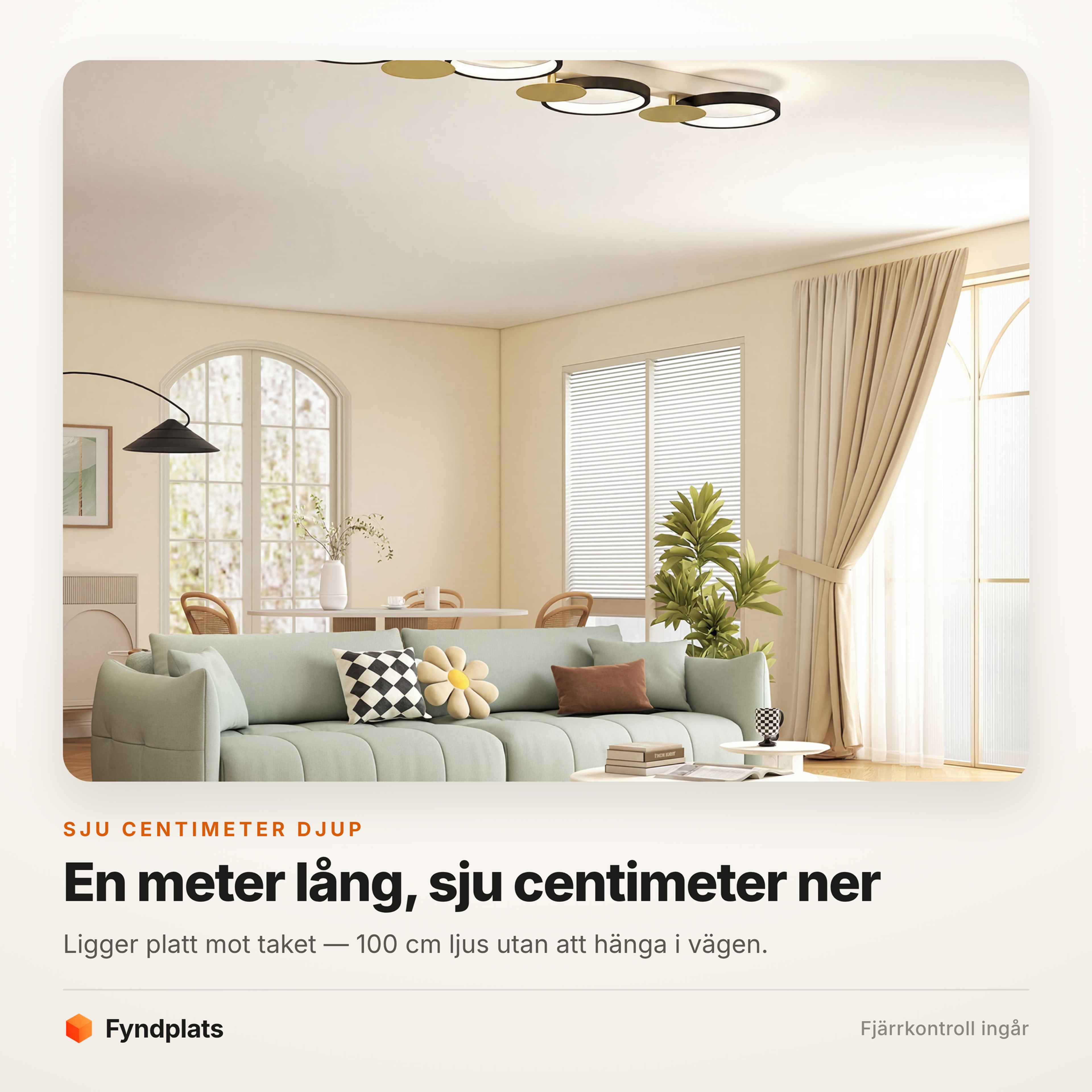 Taklampa avlång 100 cm med fjärrkontroll – 38 W, 3000–6500 K, 7 cm djup – bild 2