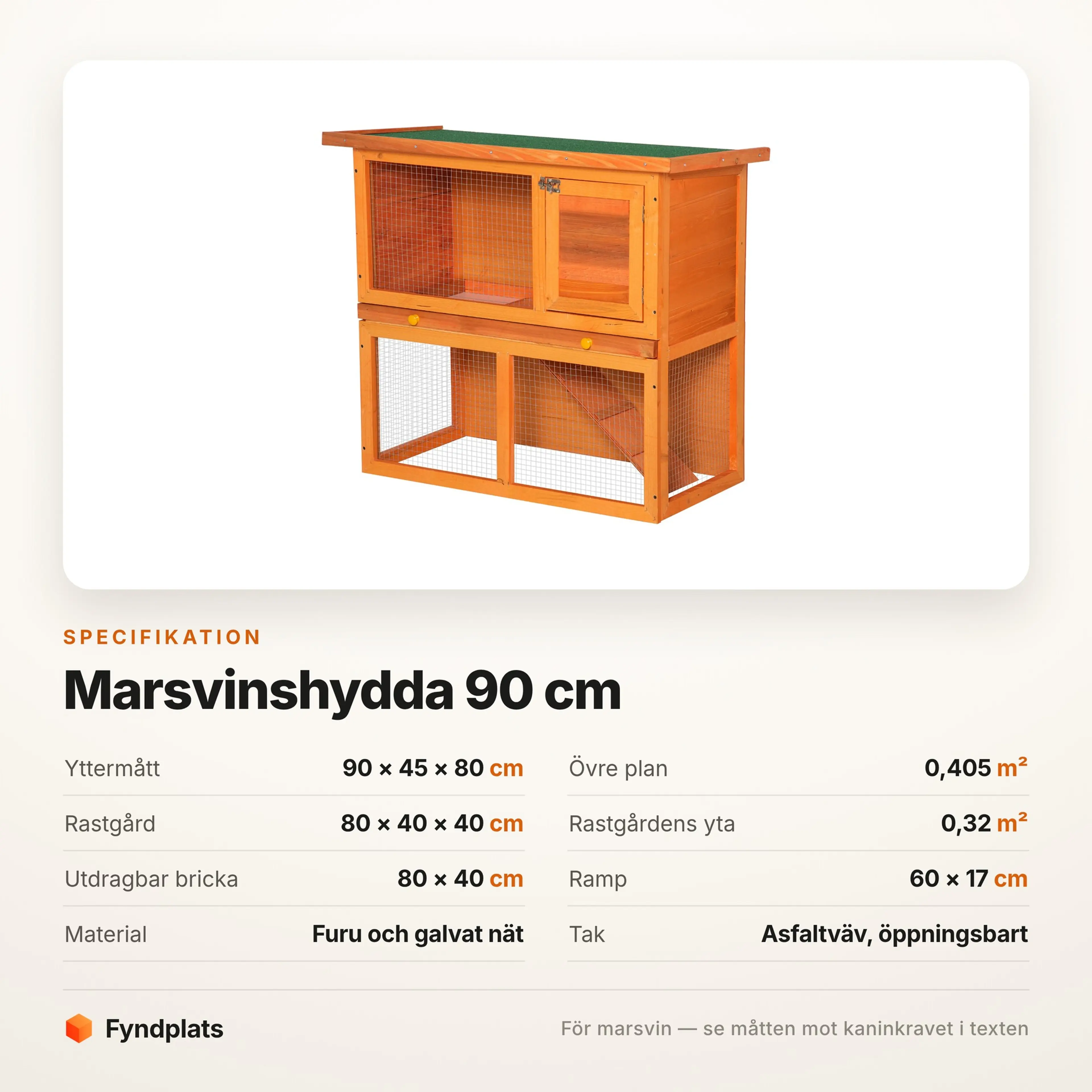 Specifikation: 0,405 m² övre plan och 0,32 m² rastgård