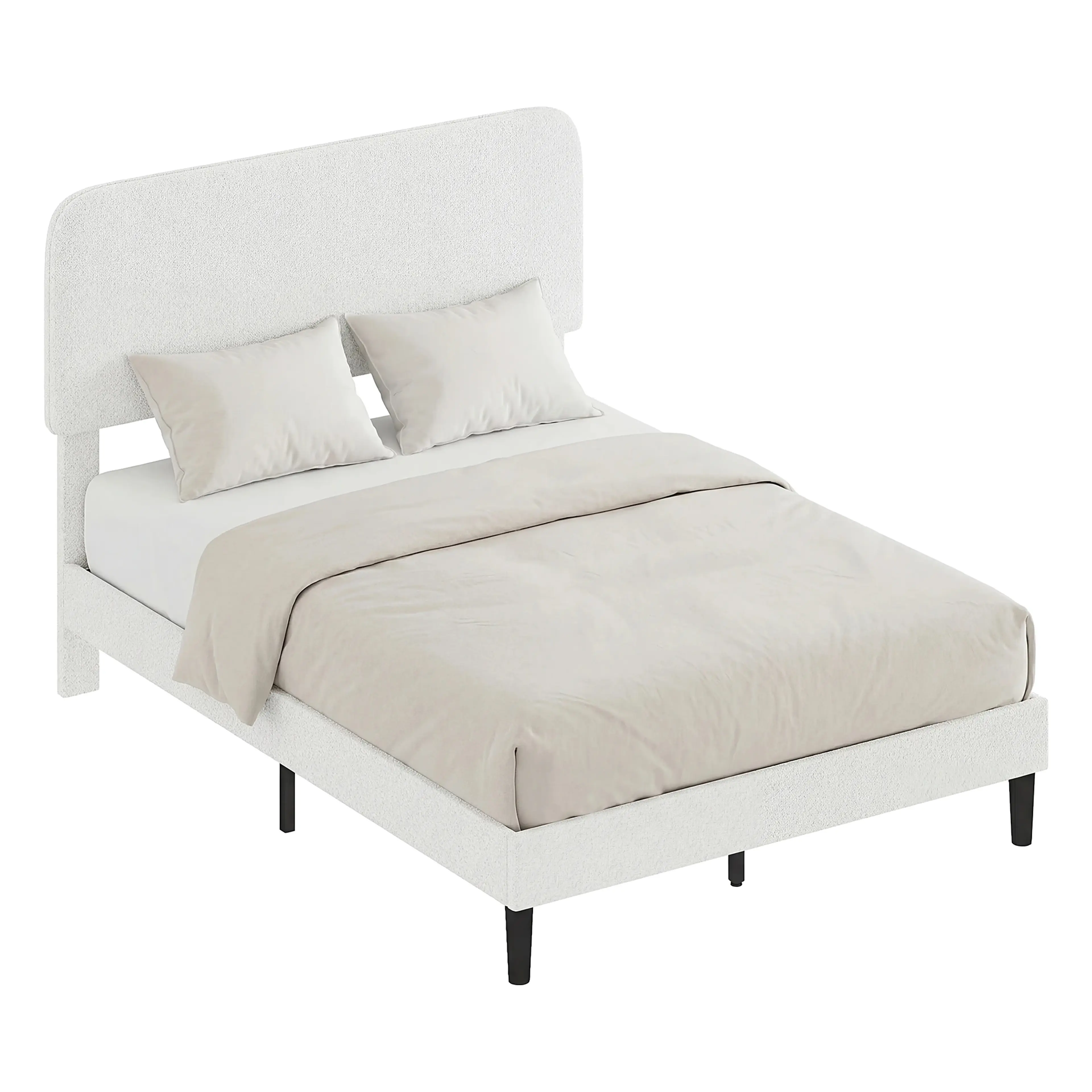 Vit stoppad sängram 135 × 190 cm i bouclé med rundad gavel