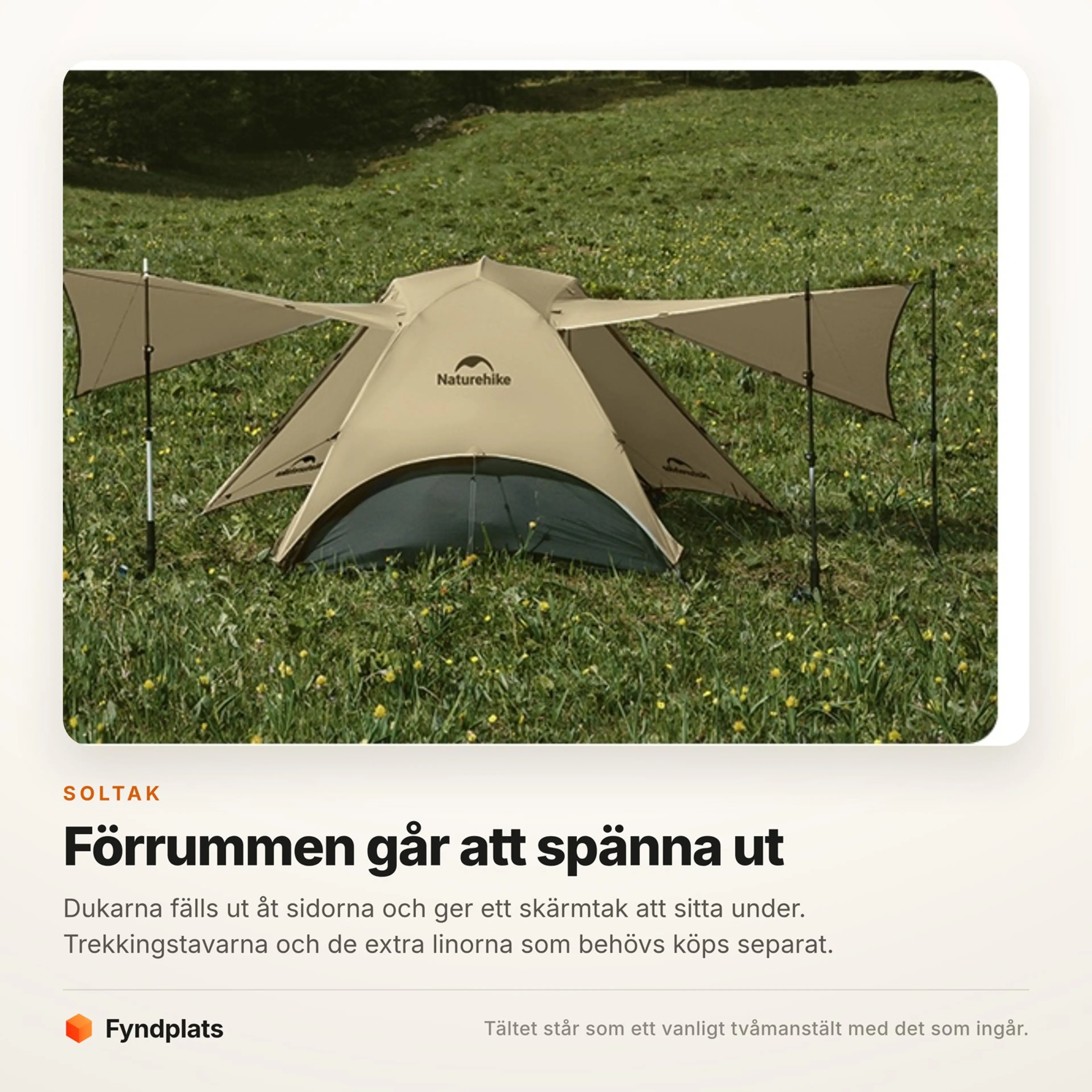Fyndplats-kort: förrumsdukarna utspända till ett skärmtak med trekkingstavar