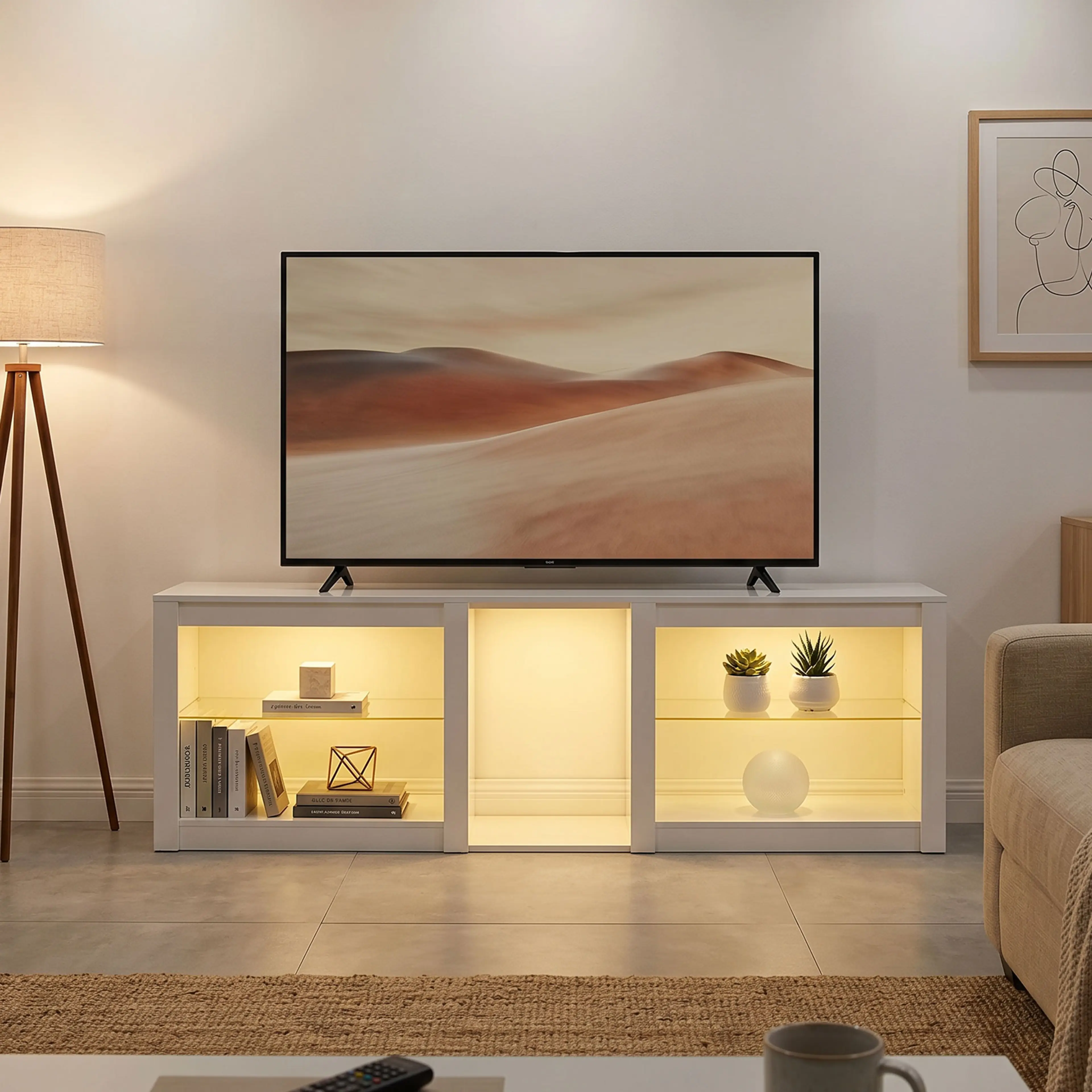 TV-bänk 160 cm med RGB-LED och glashylla – bild 5