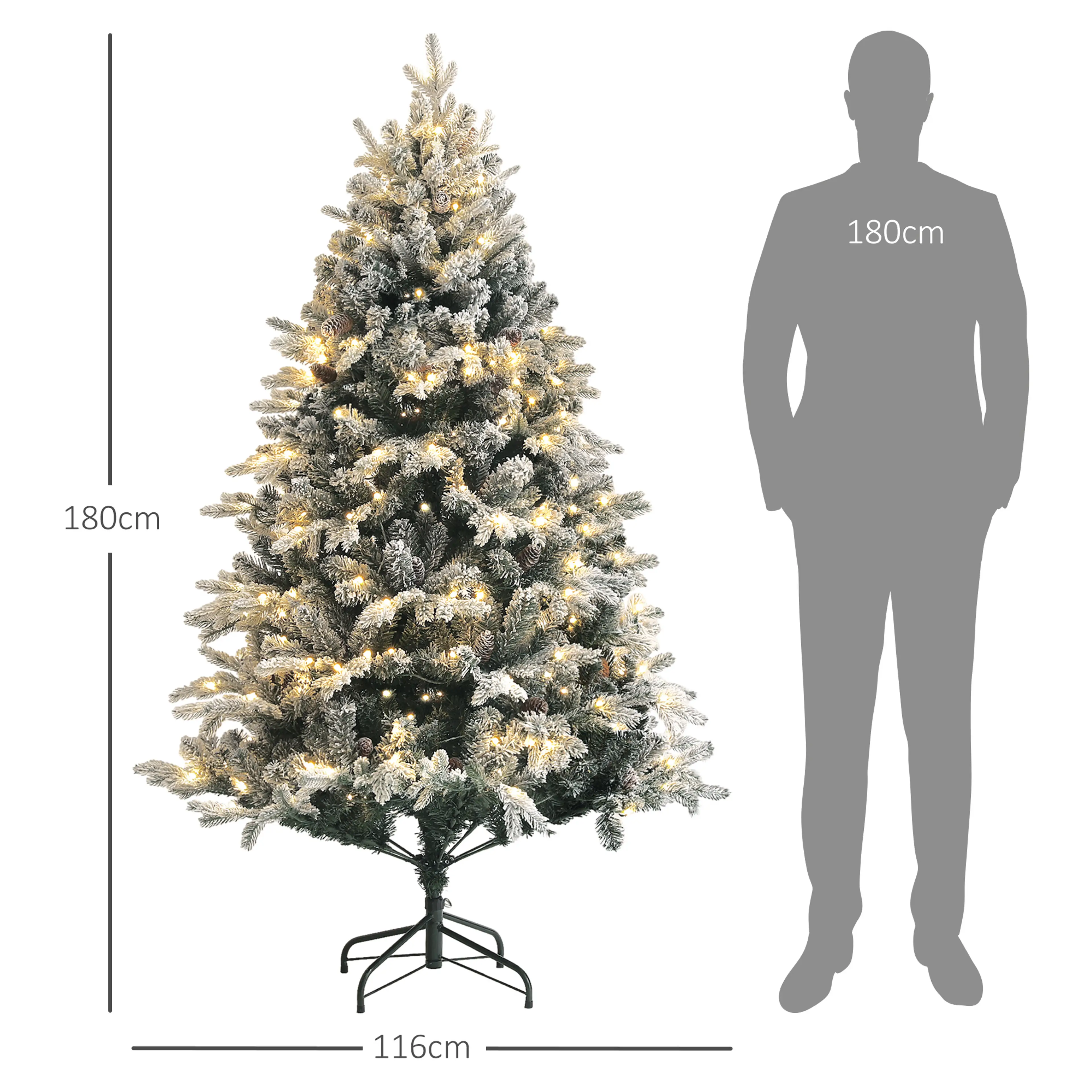 Måttskiss: 180 cm hög och 116 cm bred, jämförd med en vuxen person