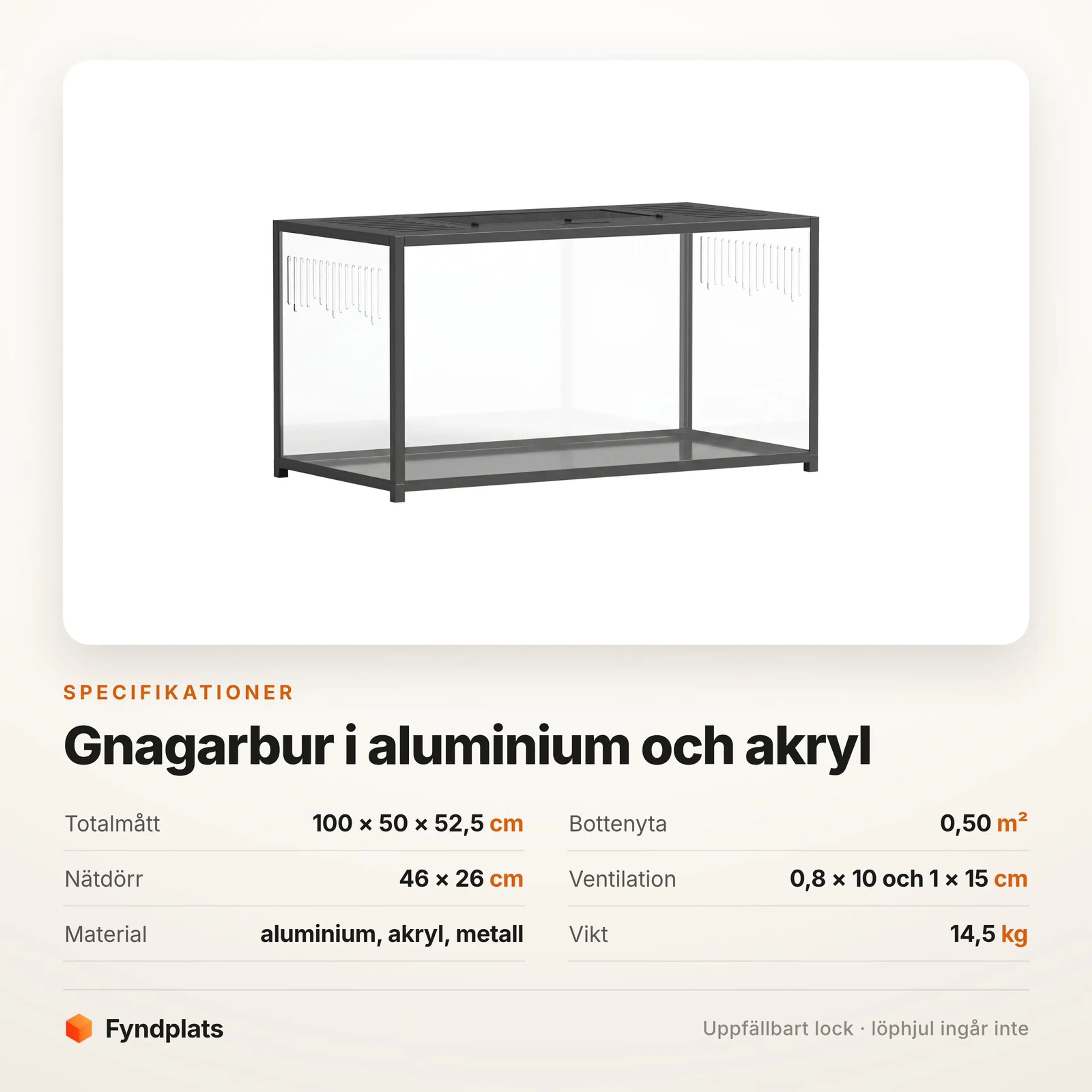 Gnagarbur i akryl och aluminium 100 × 50 cm, 0,50 m² bottenyta – bild 5
