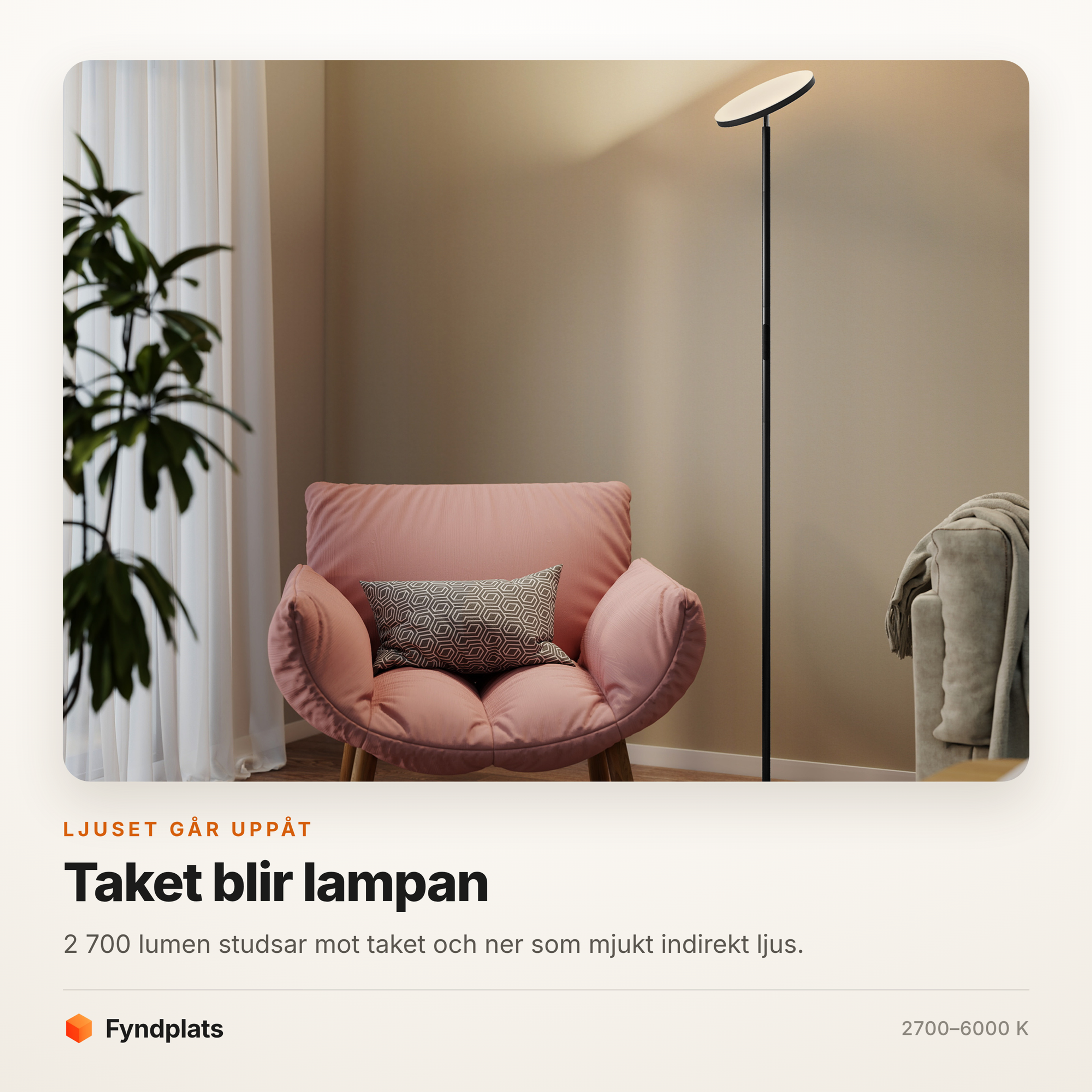 Golvlampa med uppljus 177 cm – 2 700 lumen mot taket, fjärrkontroll – bild 2