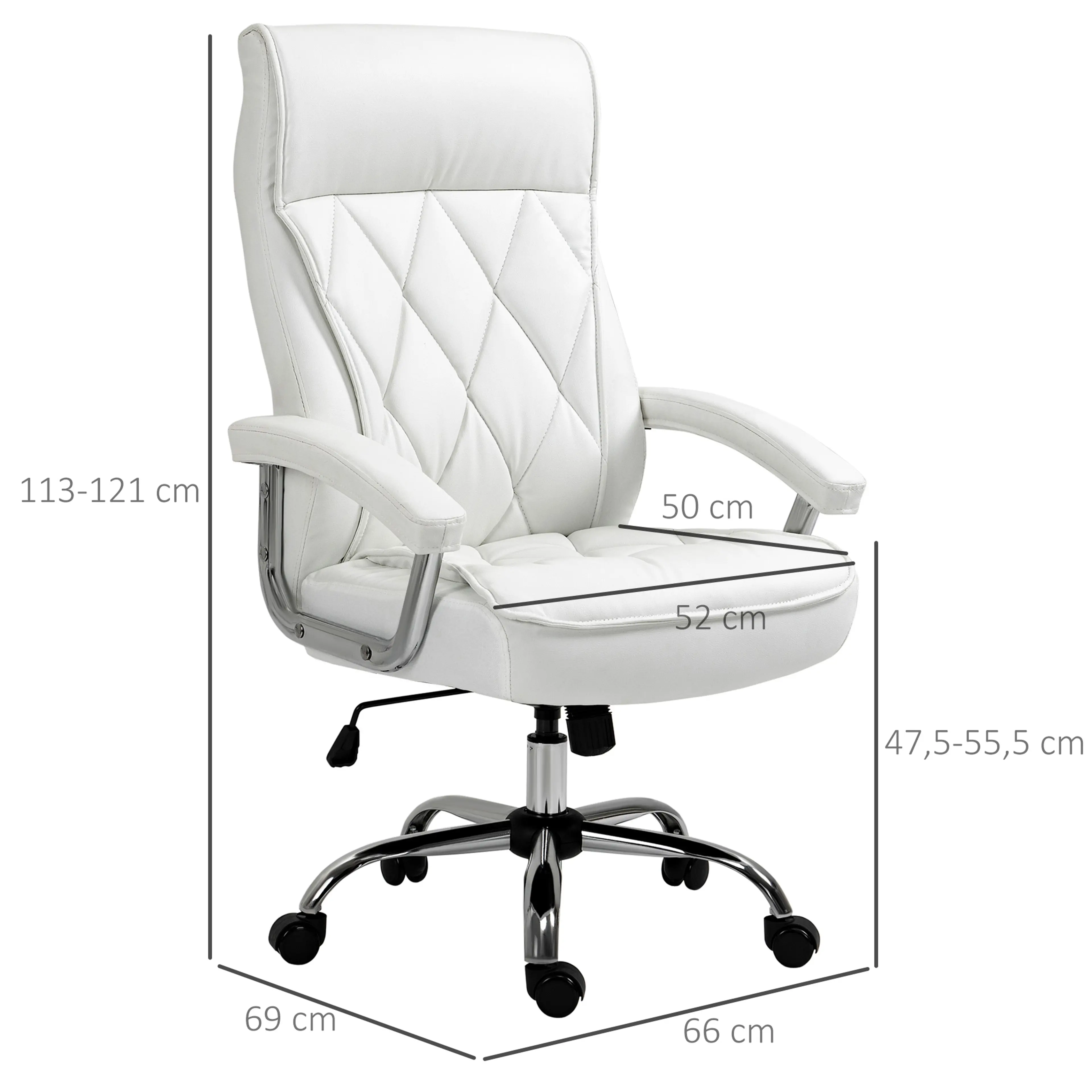 Måttritning med bredd 66 cm, djup 69 cm, höjd 113–121 cm och sitthöjd 47,5–55,5 cm