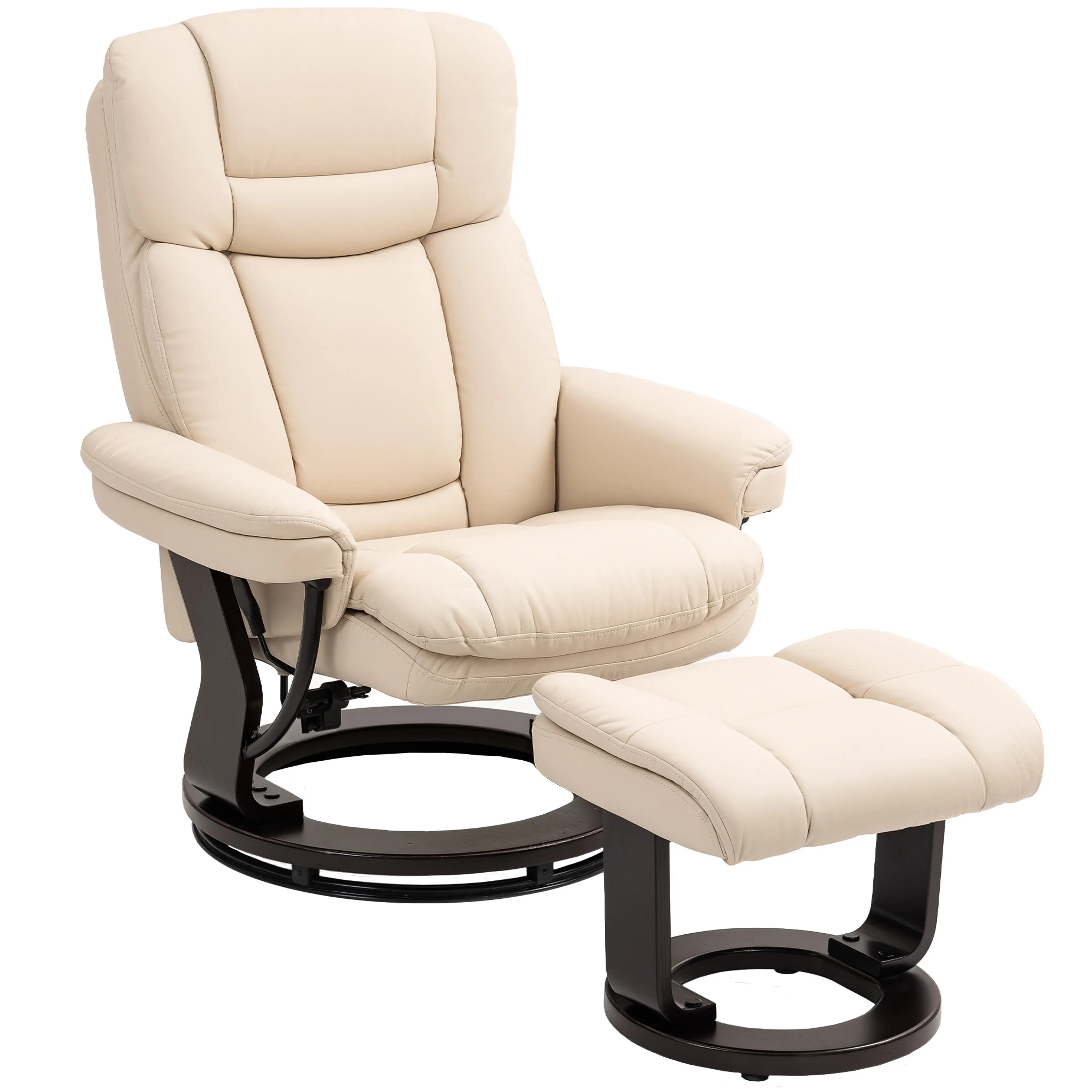 Reclinerfåtölj med fotpall i konstläder, 130° och 360° – gräddvit