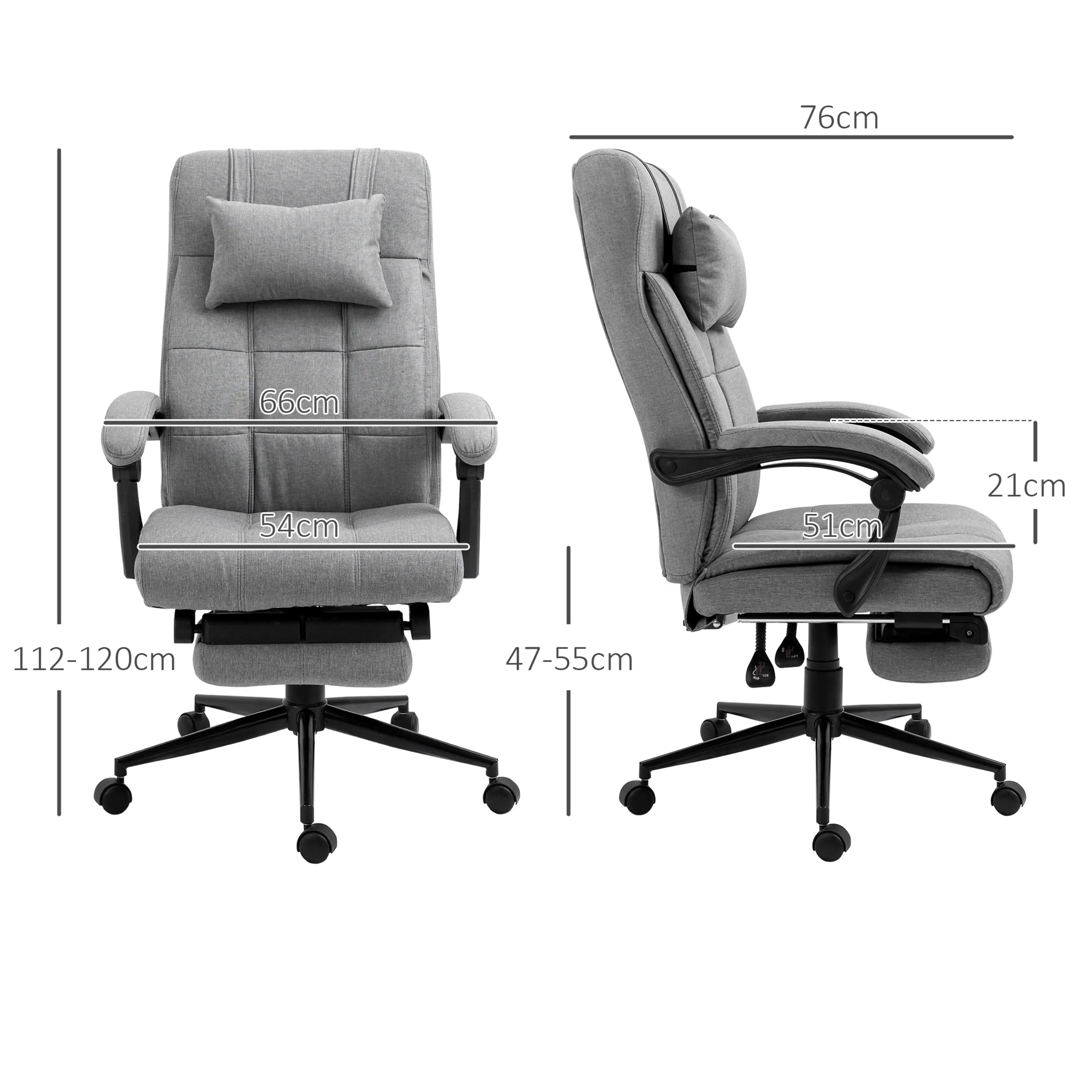 Måttritning med bredd 66 cm, djup 76 cm, höjd 112–120 cm och sitthöjd 47–55 cm