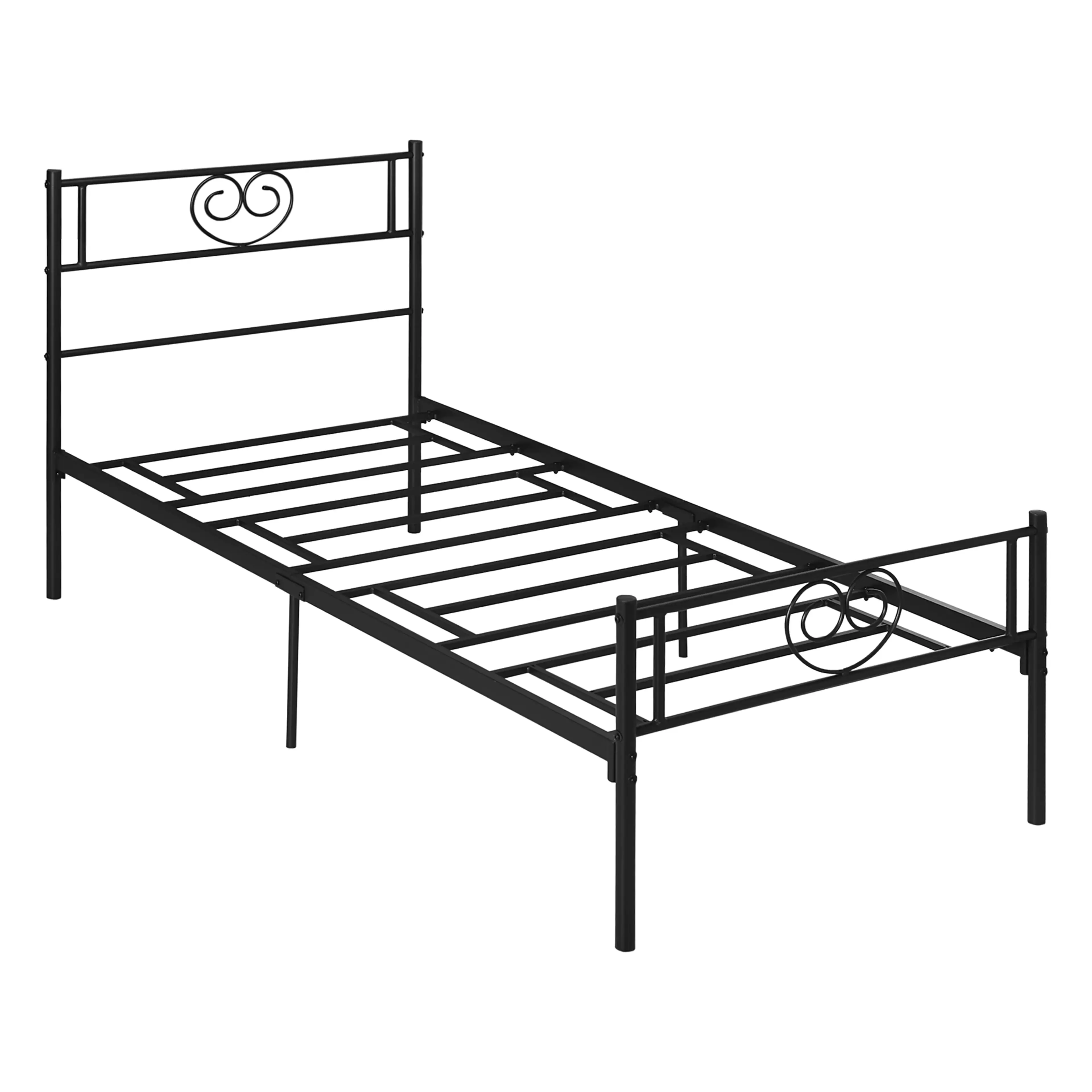 Svart sängram i metall 90 × 190 cm med gavlar i båda ändar