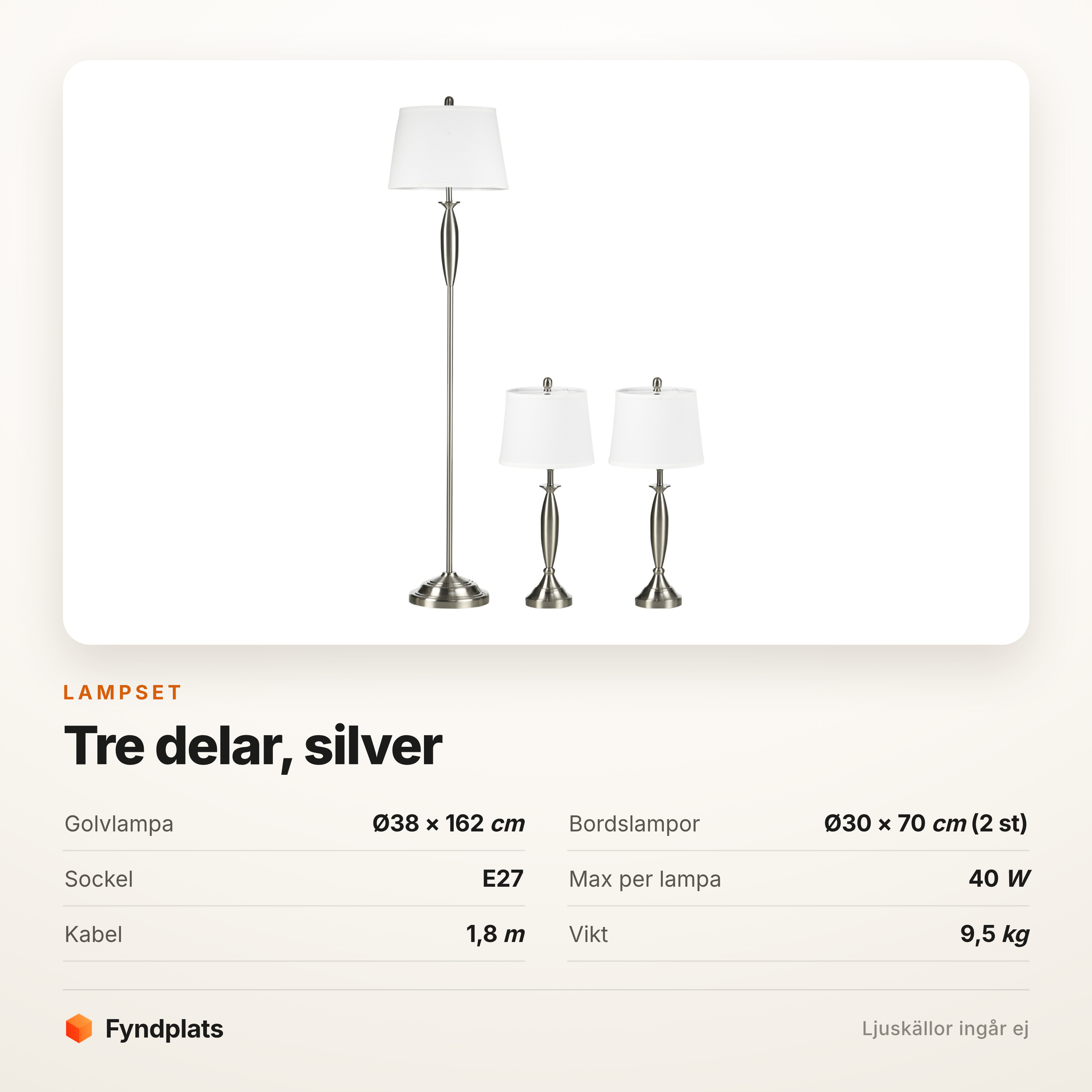 Lampset i tre delar silver – golvlampa 162 cm och två bordslampor i linnelook – bild 5