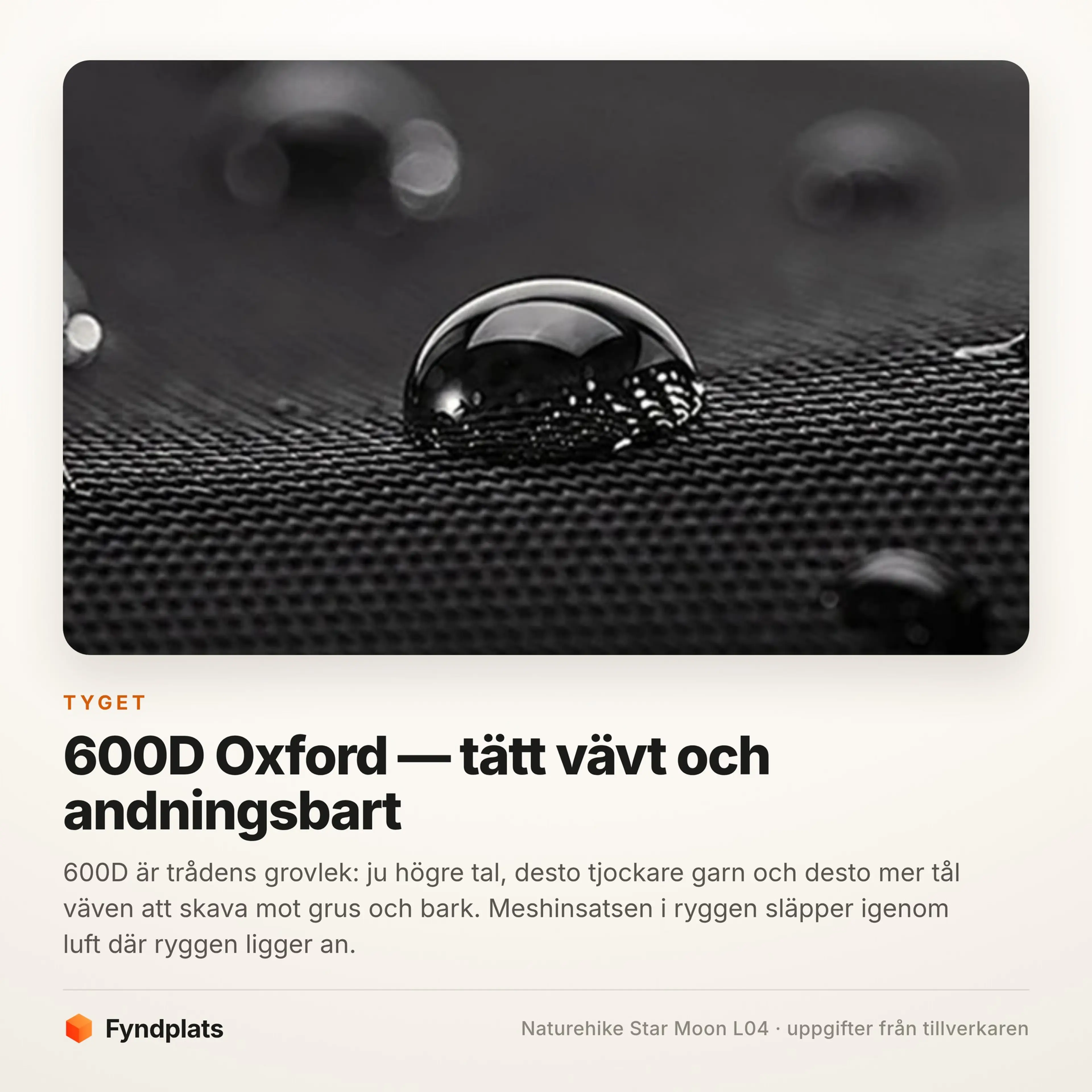 Närbild på en vattendroppe som ligger kvar ovanpå stolens Oxfordtyg