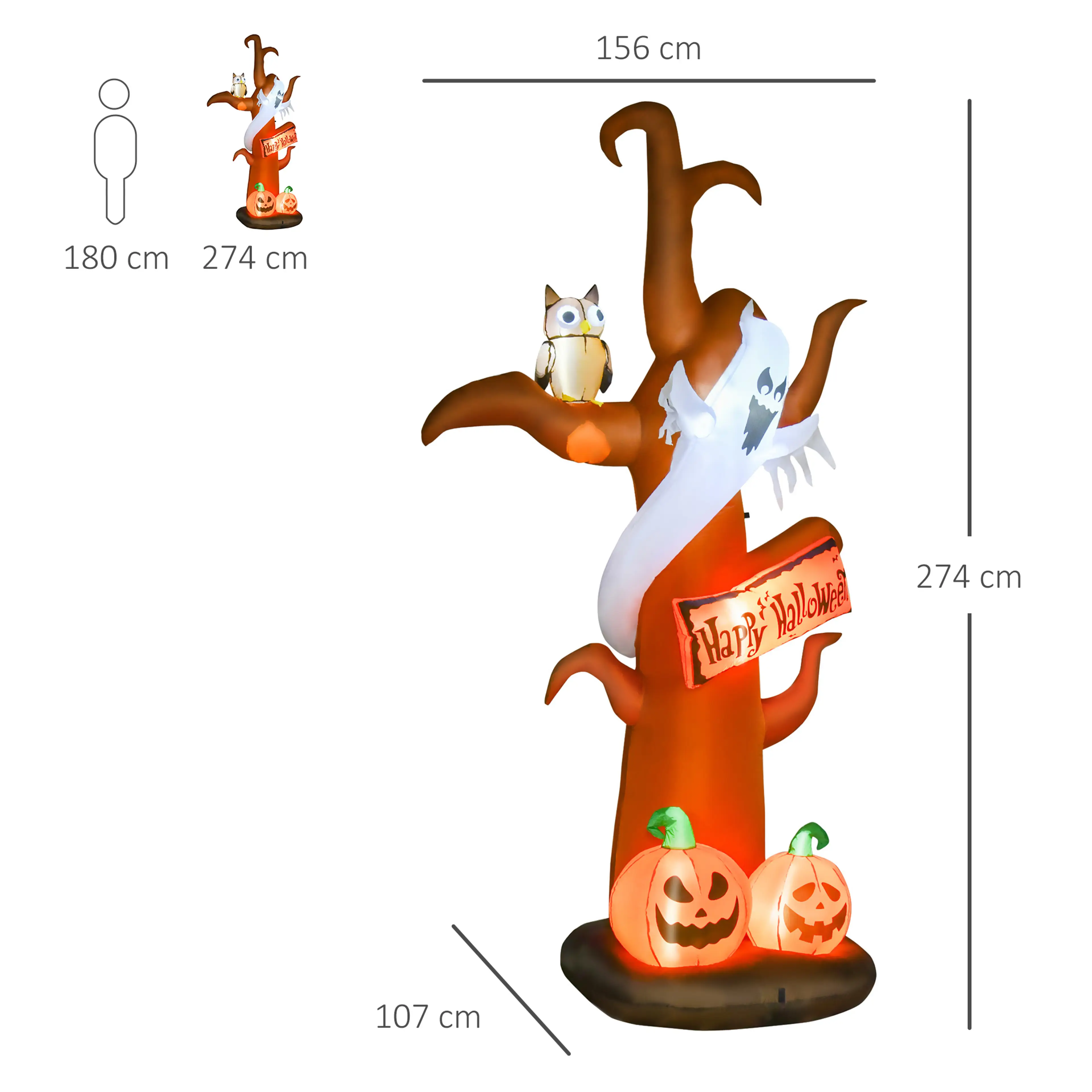 Måttskiss: 274 cm högt, 156 cm brett och 107 cm djupt