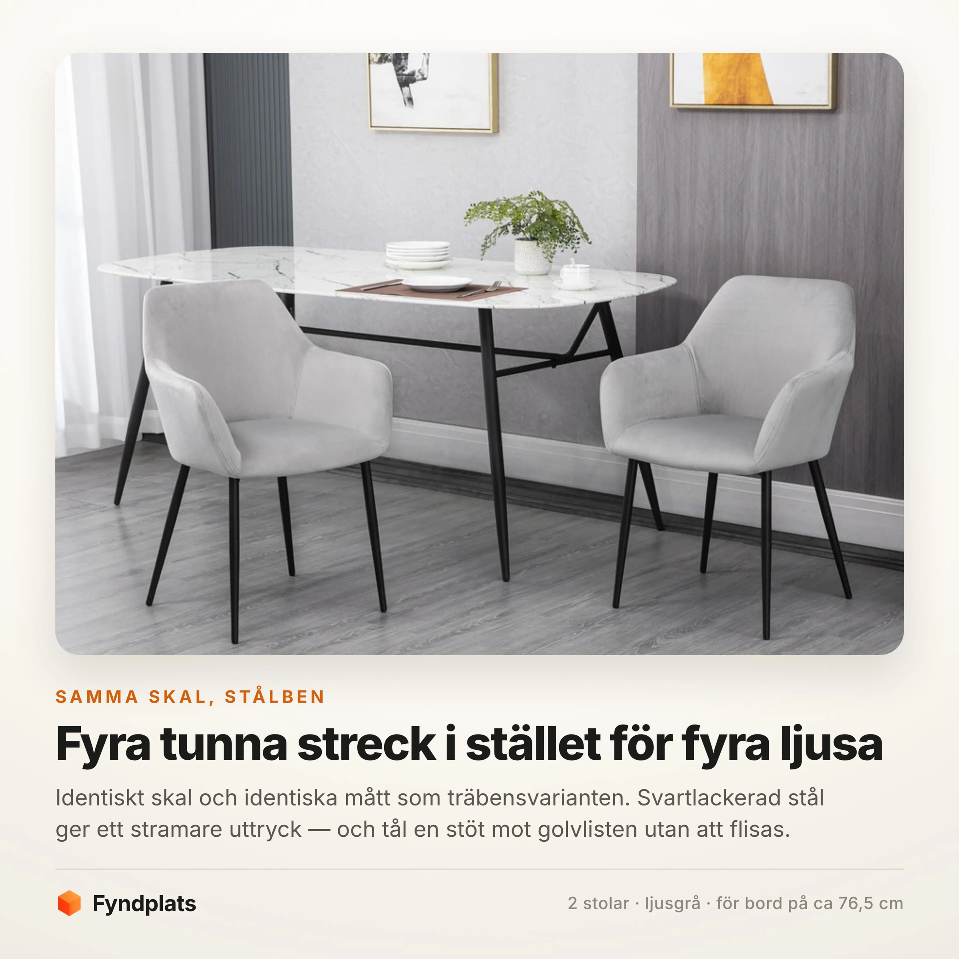 Matstolar 2-pack med stålben, ljusgrå – bild 3