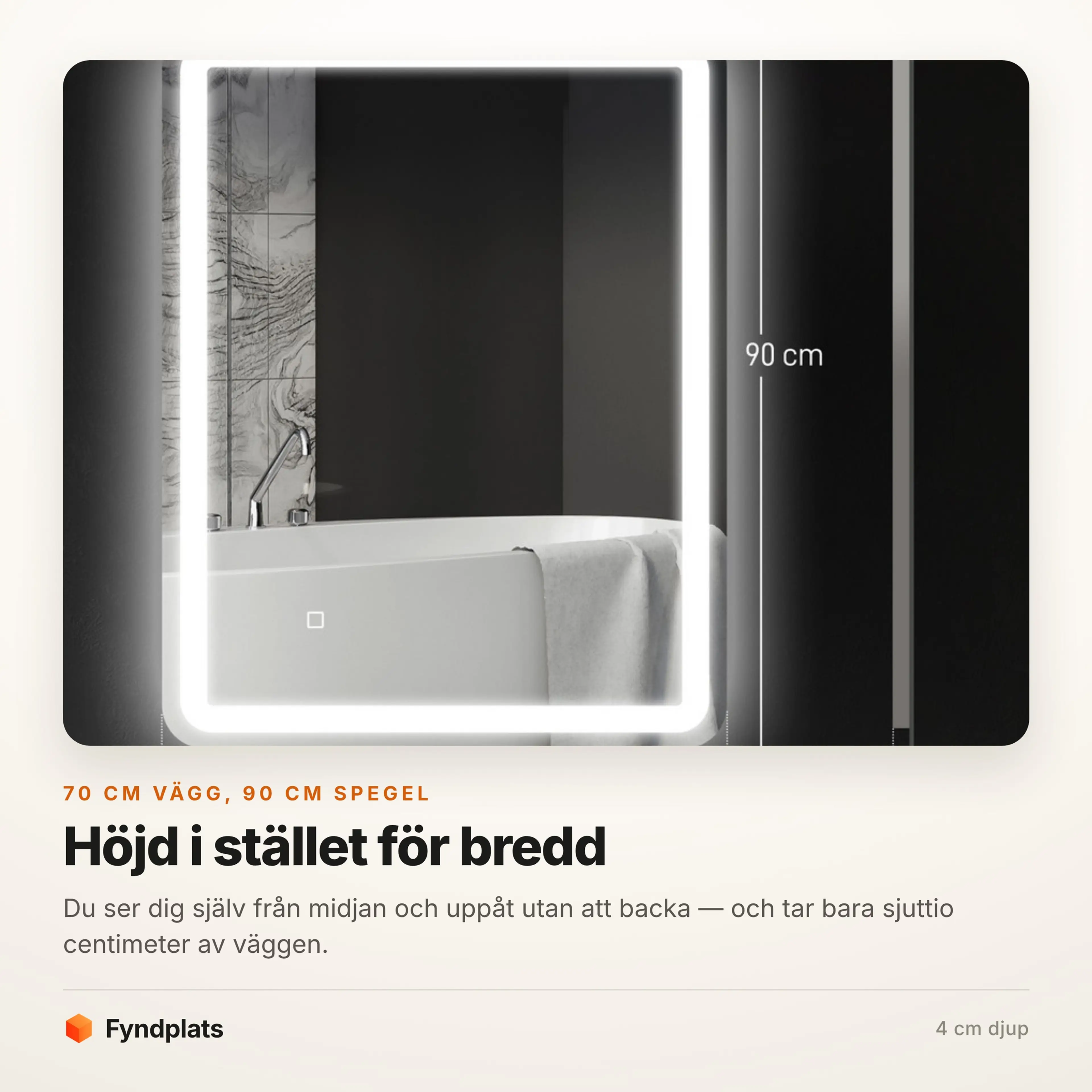 Badrumsspegel LED 70 × 90 cm, stående – bild 2