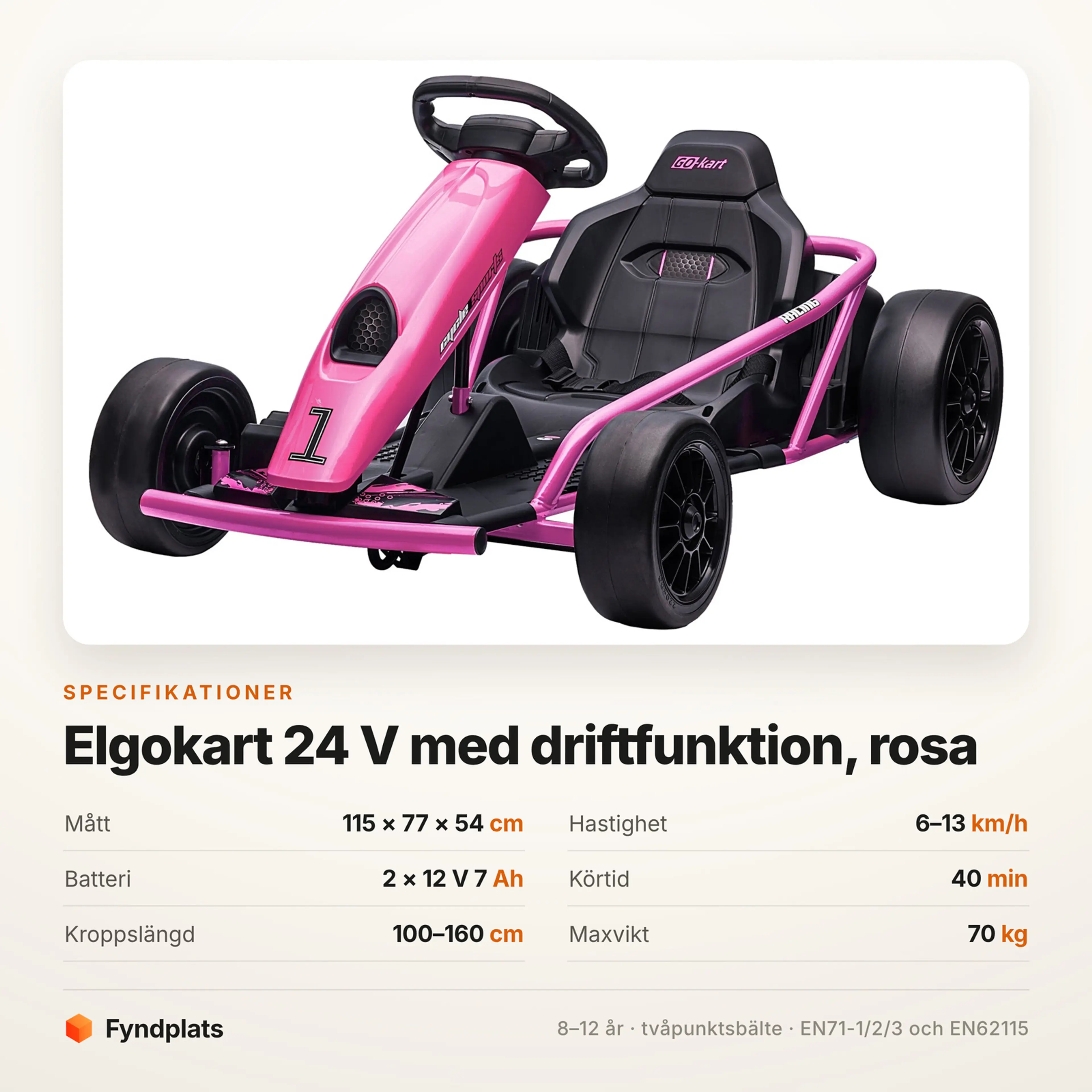 Elgokart för barn 24 V med driftfunktion, 13 km/h — rosa – bild 3