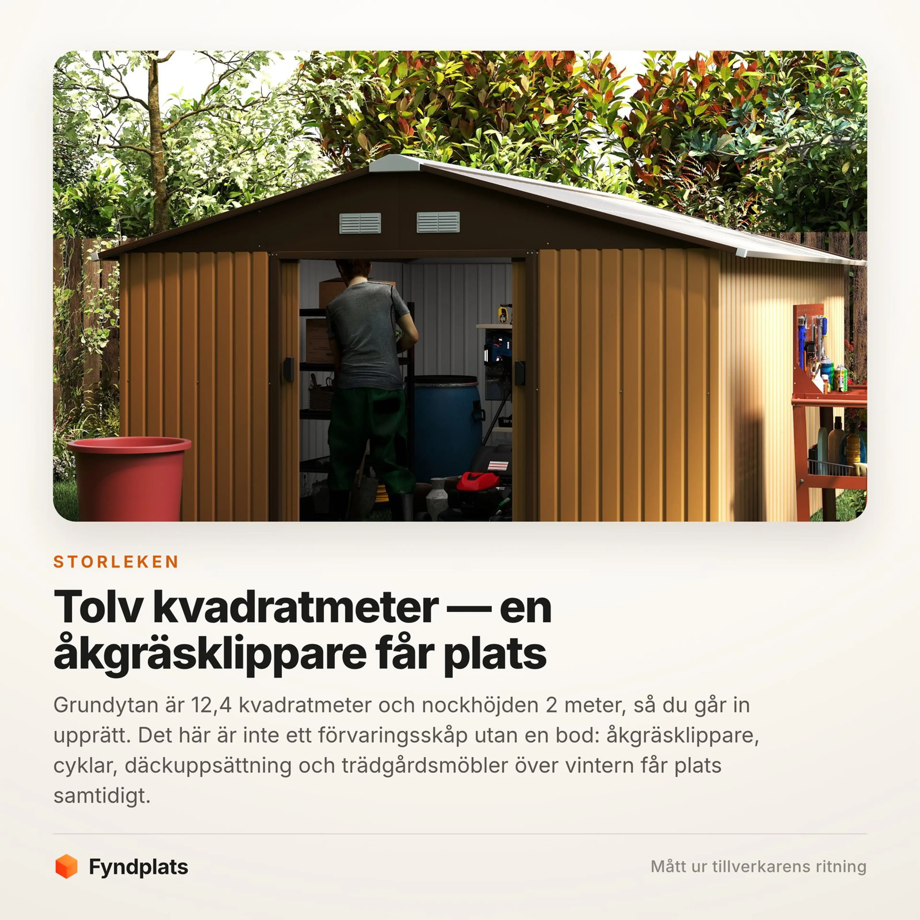 Fyndplats faktakort: 12,4 kvadratmeter rymmer en åkgräsklippare