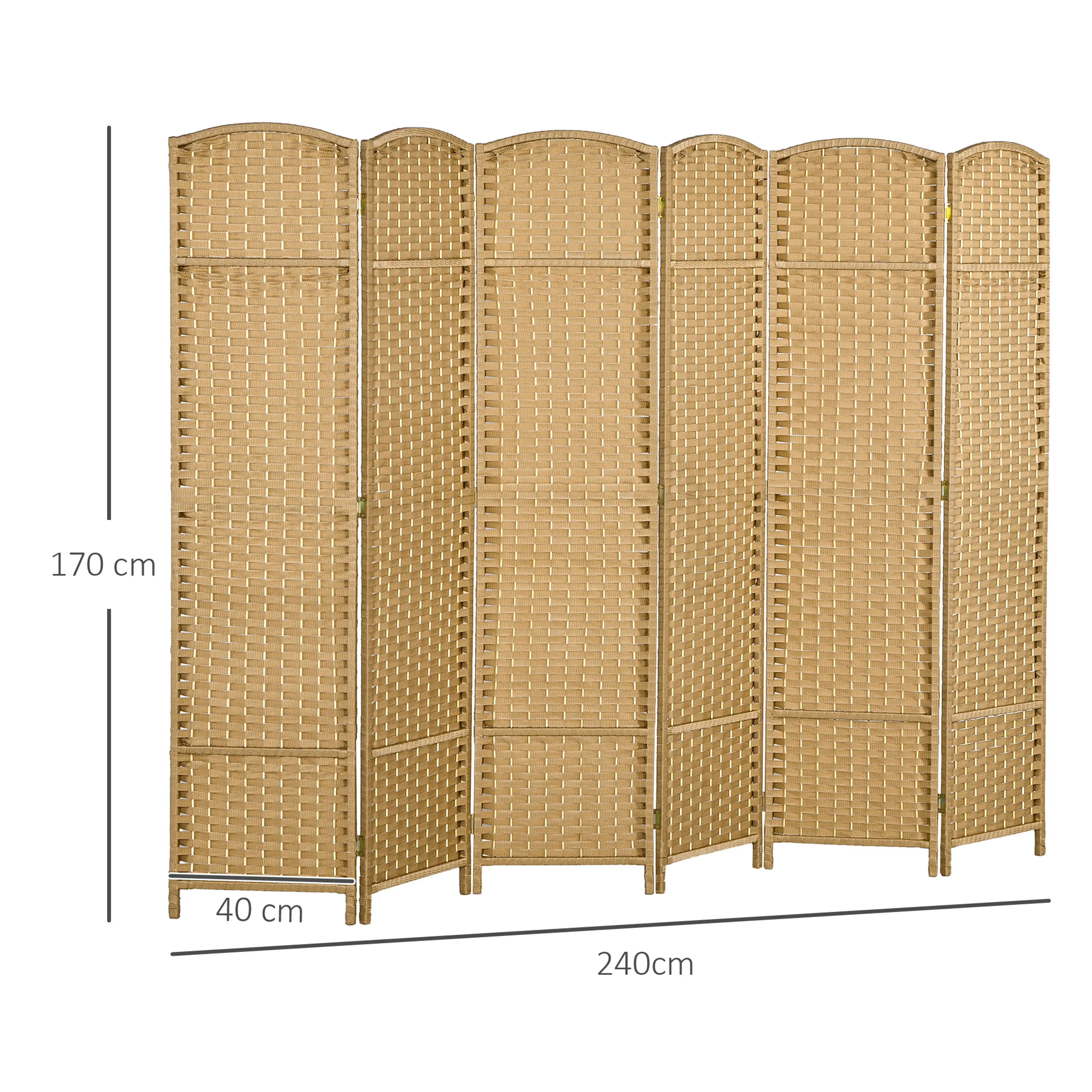 Måttbild: rumsavdelaren är 240 cm bred och 170 cm hög, och varje panel är 40 cm bred