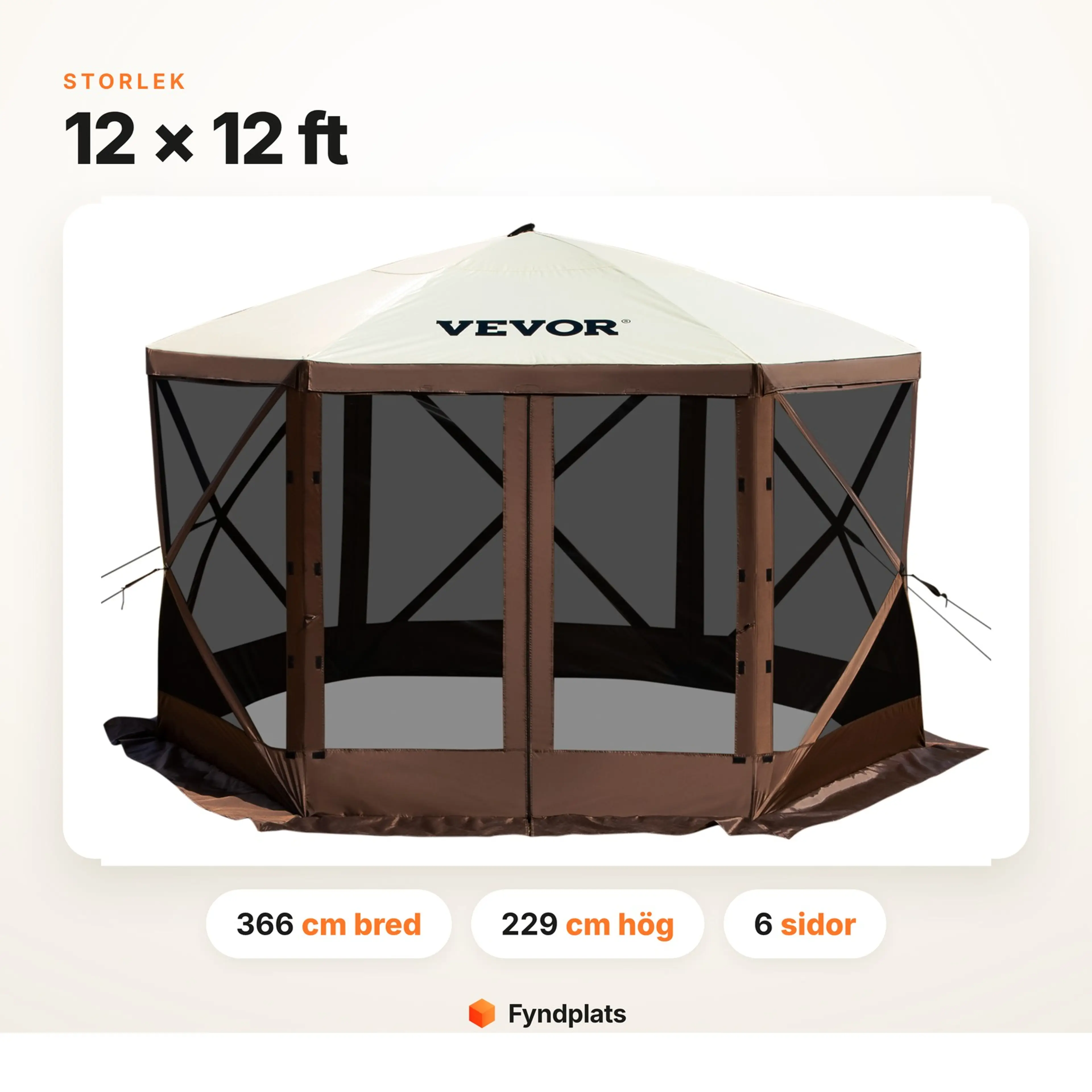 Pop up-paviljong med myggnät, 6-sidig – 10×10 & 12×12 ft