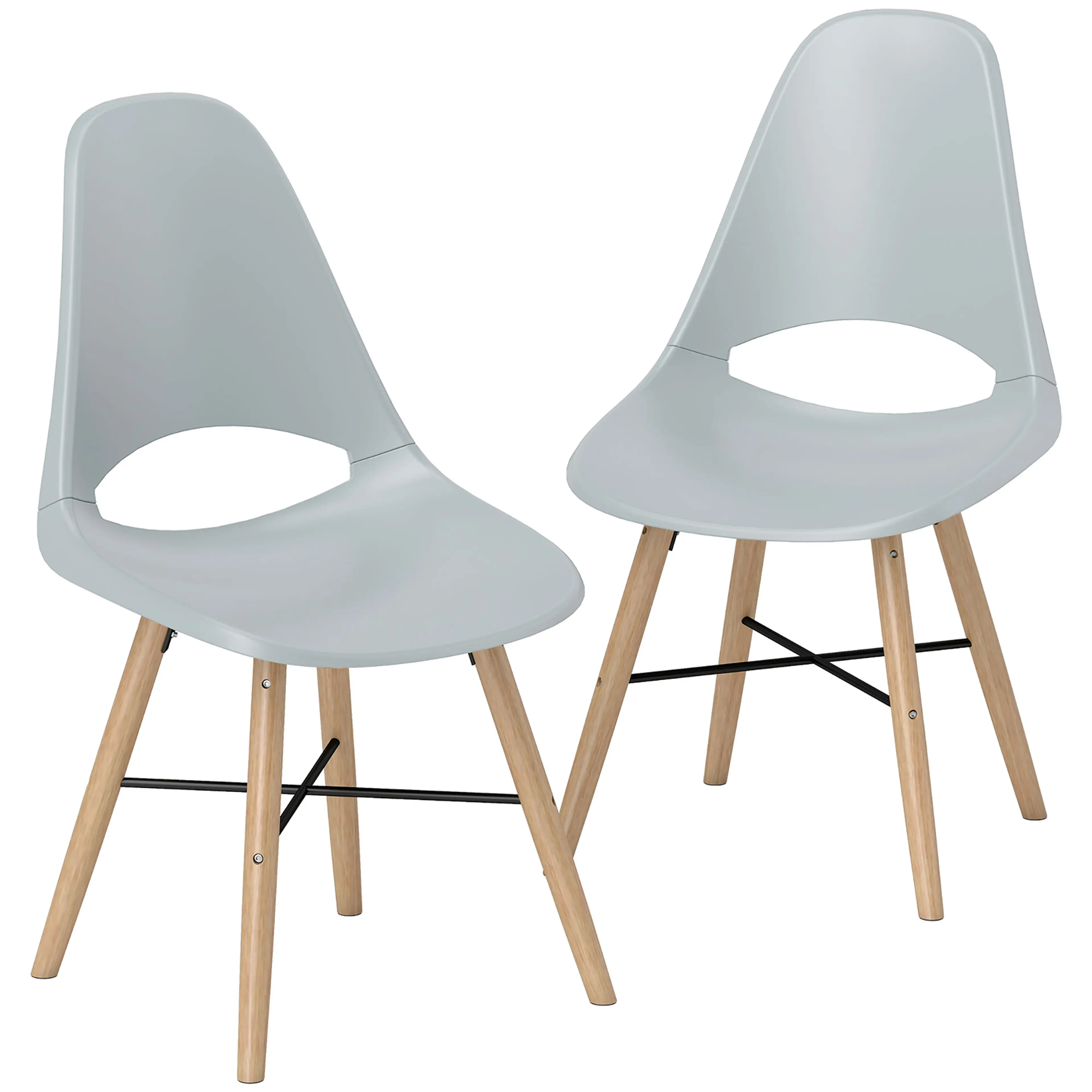 Matstolar 2-pack – grå plaststolar med träben och ergonomisk rygg, 120 kg