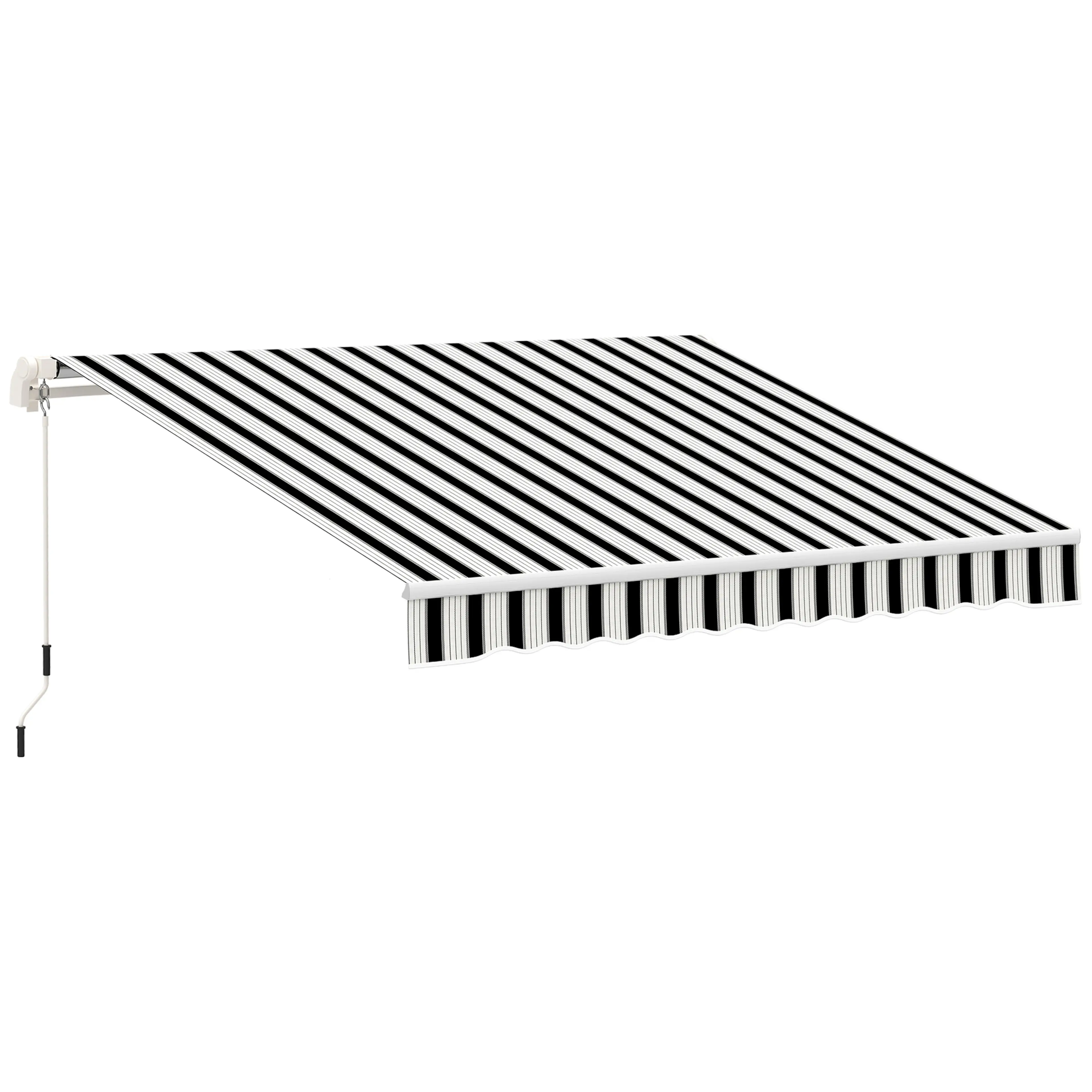 Markis med handvev och randig duk i svart och vitt – 395 × 245 cm