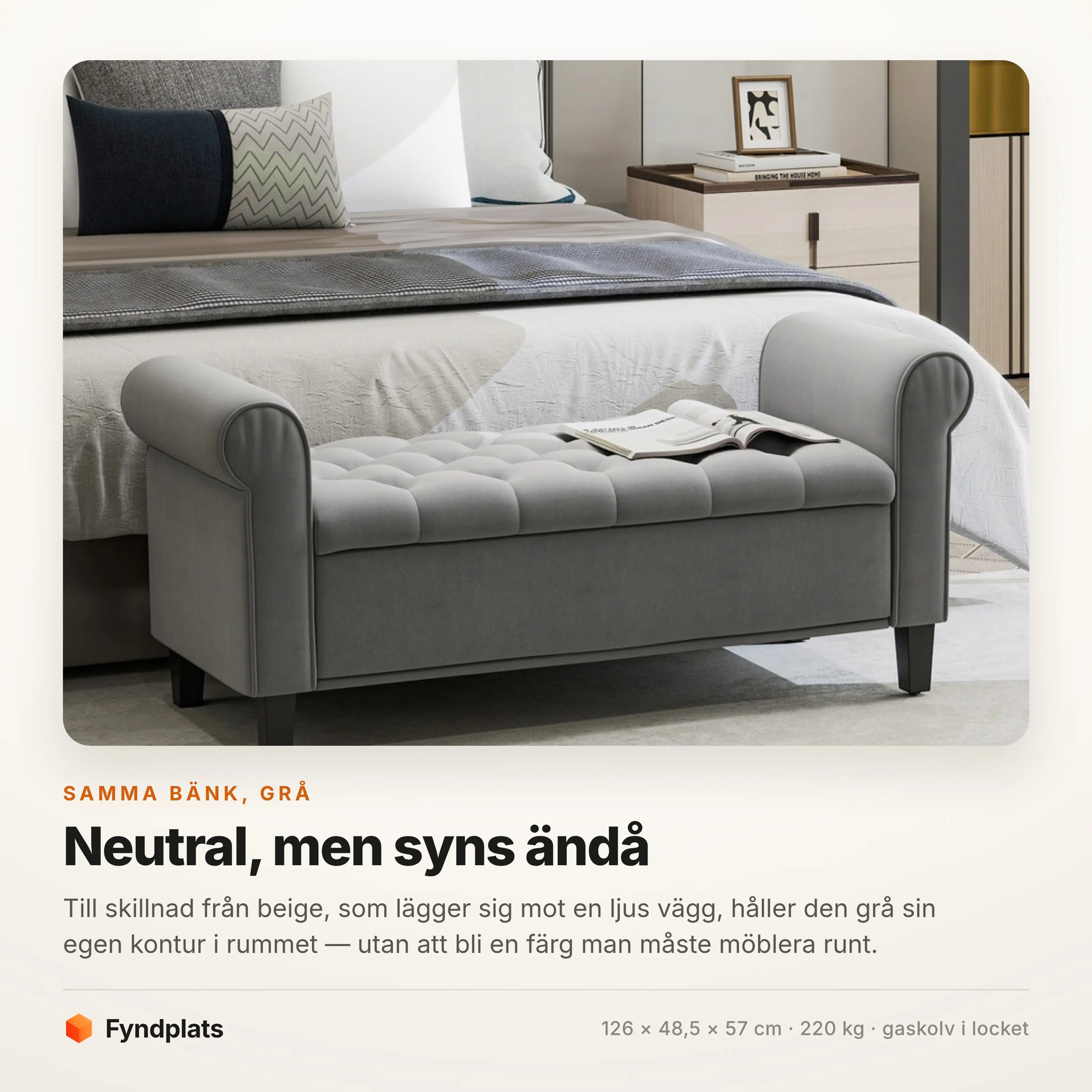 Sängbänk 126 cm med förvaring, grå – bild 3