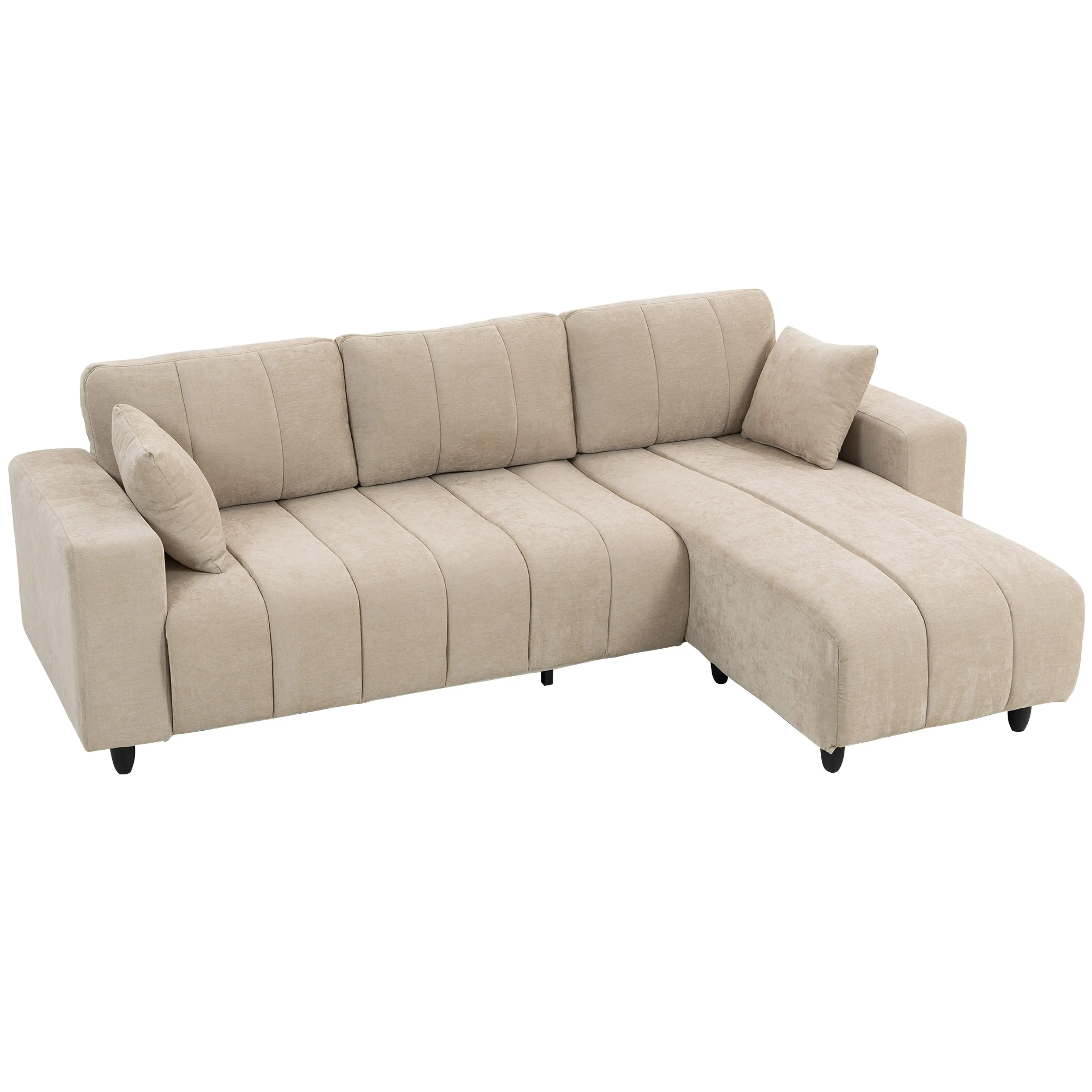Hörnsoffa 242 cm med vändbar schäslong – beige, bär 400 kg