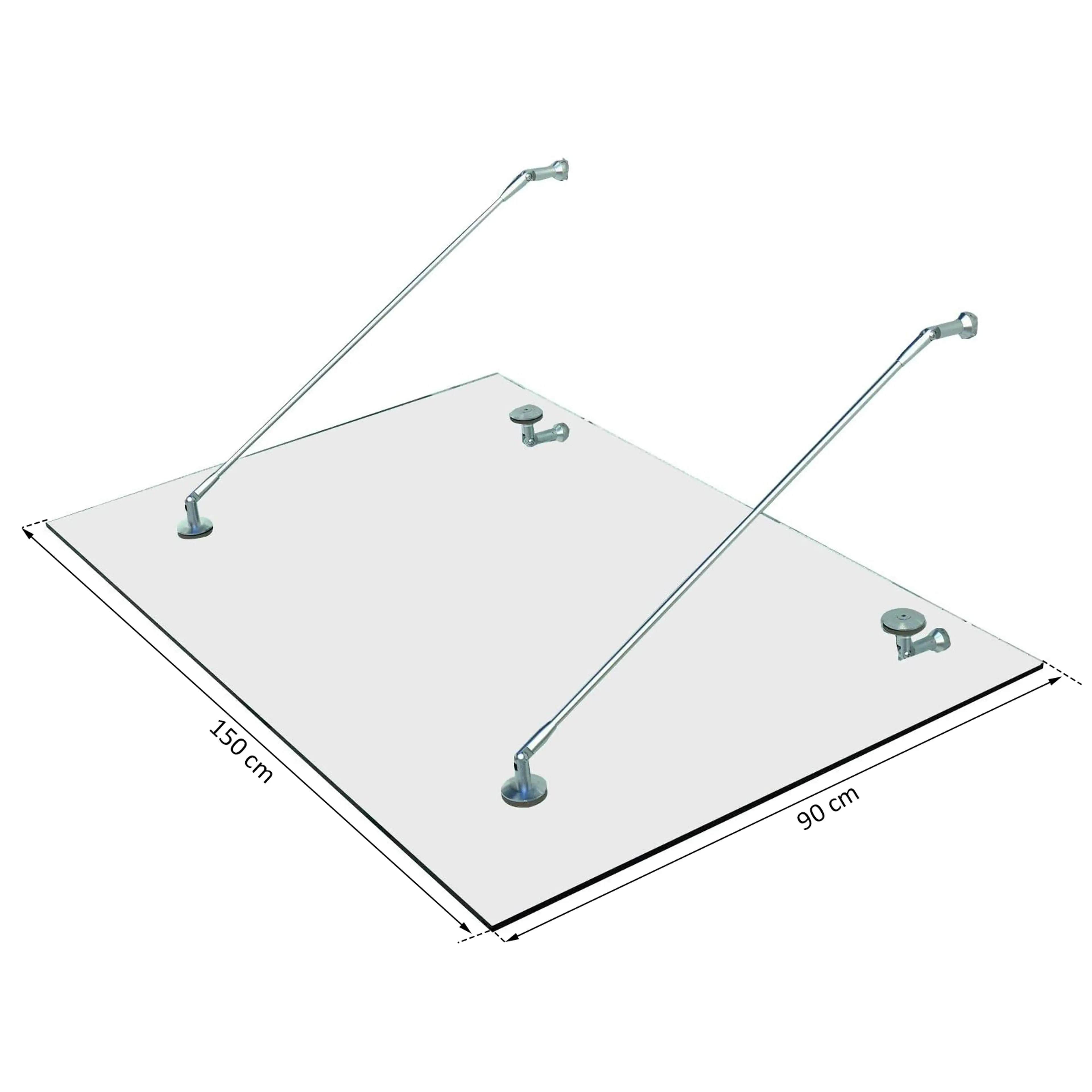 Måttbild: glasskivan mäter 150 × 90 cm