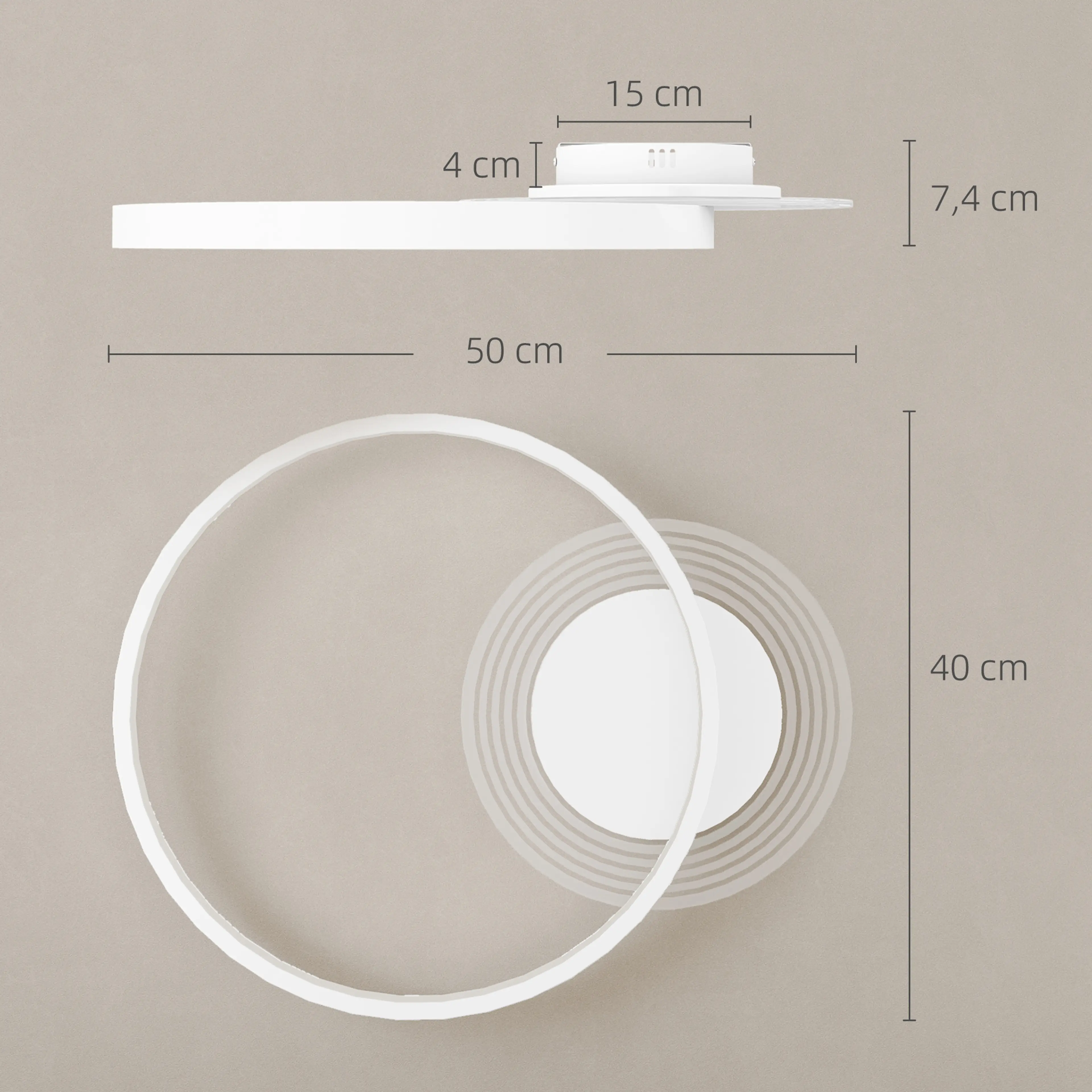 Taklampa vit med två ringar 50 cm – tre färgtemperaturer, 30 W – bild 4
