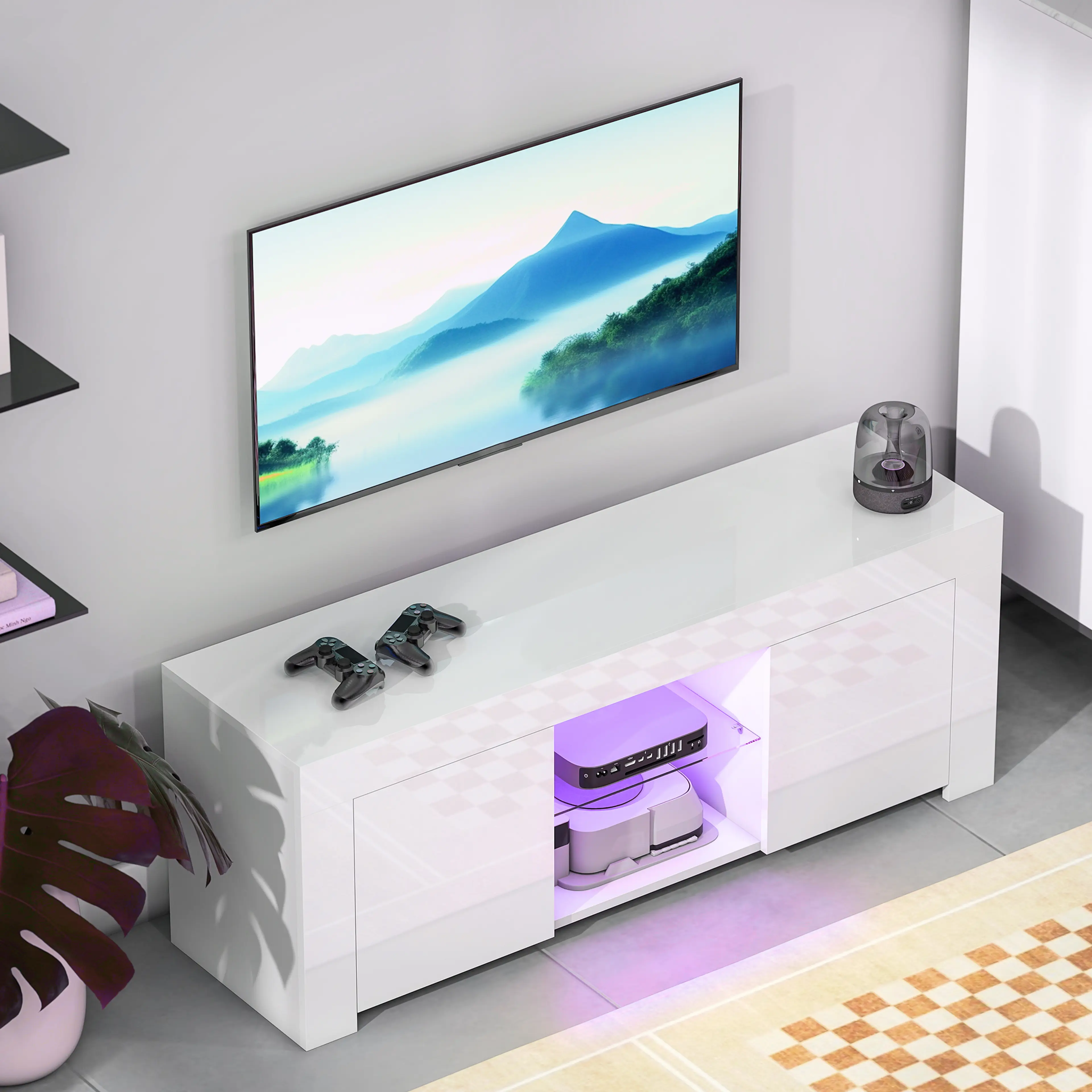 TV-bänk 120 cm med LED och två luckor – bild 5